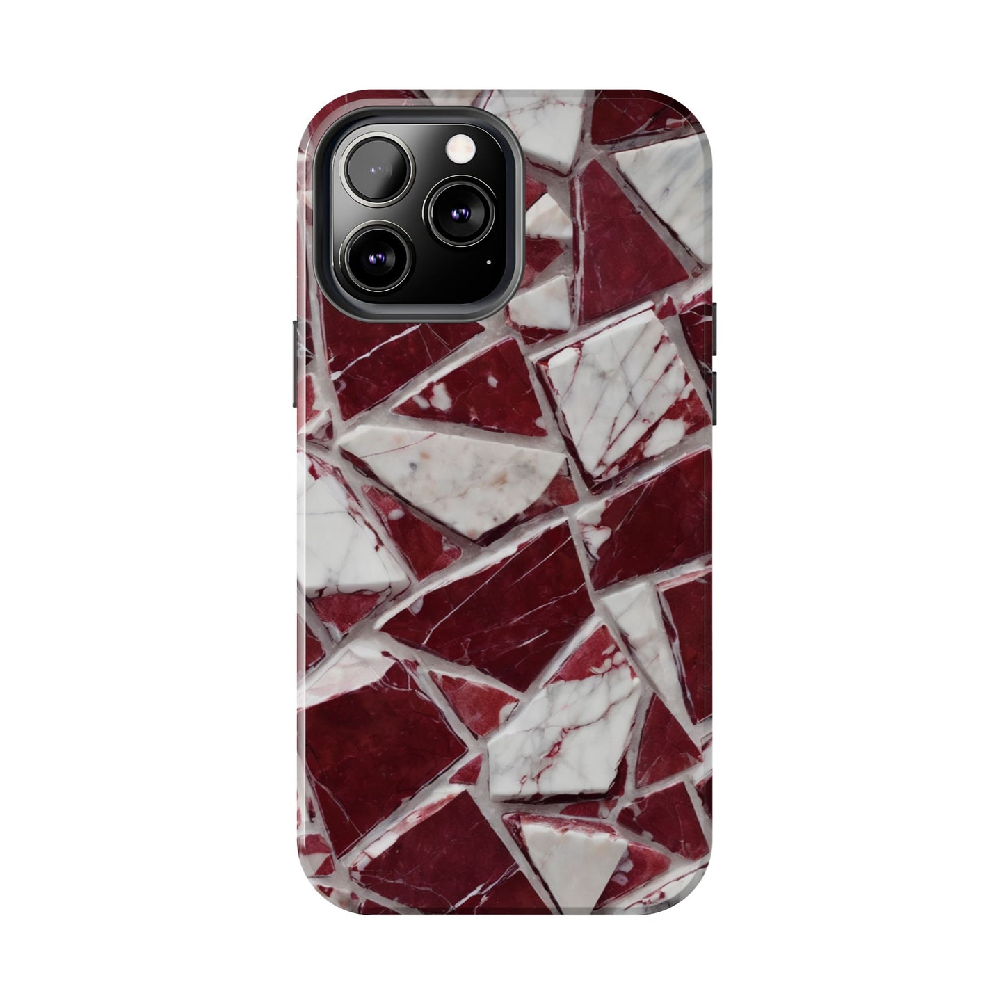 Elegant Red Pieces Marble Pattern Tough Phone Case - Stylish Protection for iPhone