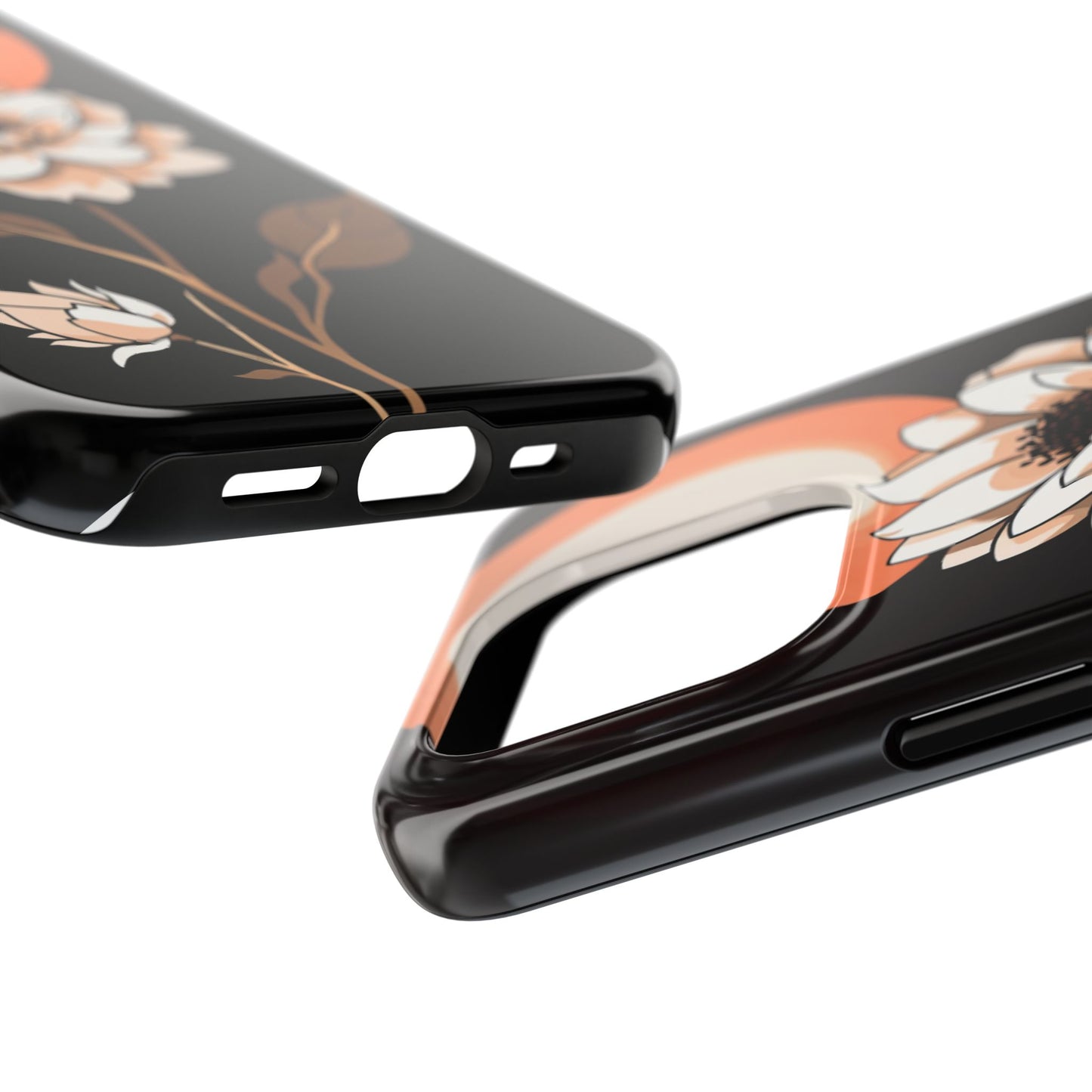 Elegant Contrast Floral Tough Phone Case - Stylish Protection for Your Device - for iPhone