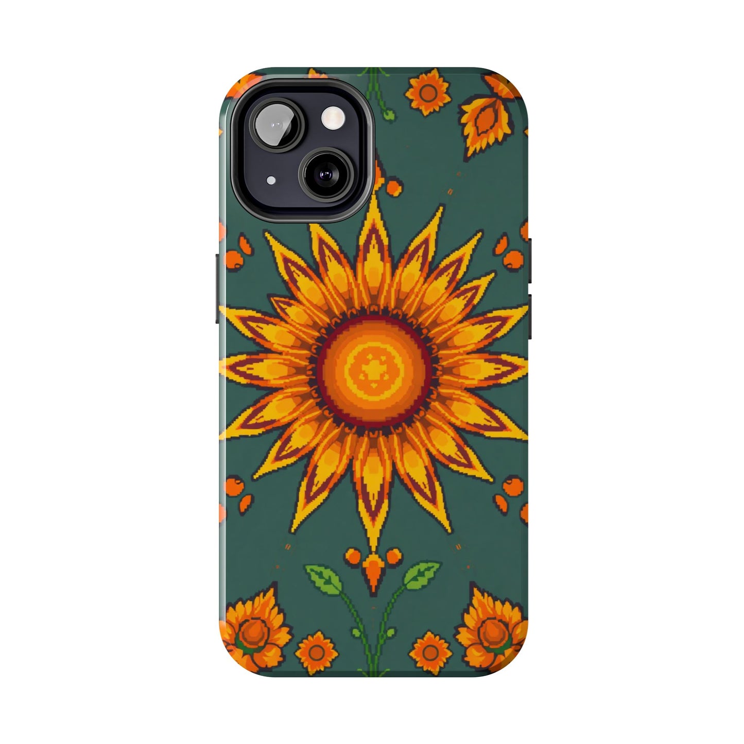 Pixelated Vibrant Floral Tough Phone Case | Sunflower Design for Nature Lovers - for iPhone