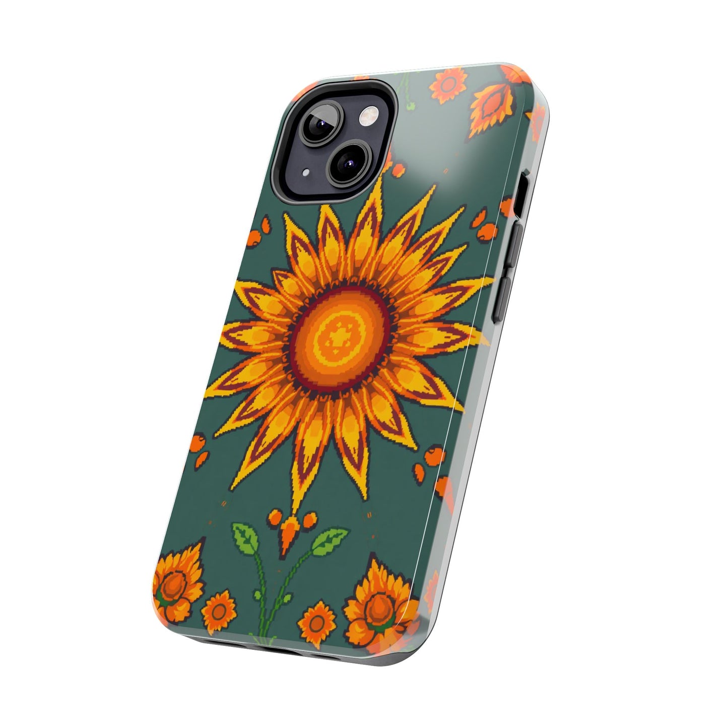 Pixelated Vibrant Floral Tough Phone Case | Sunflower Design for Nature Lovers - for iPhone