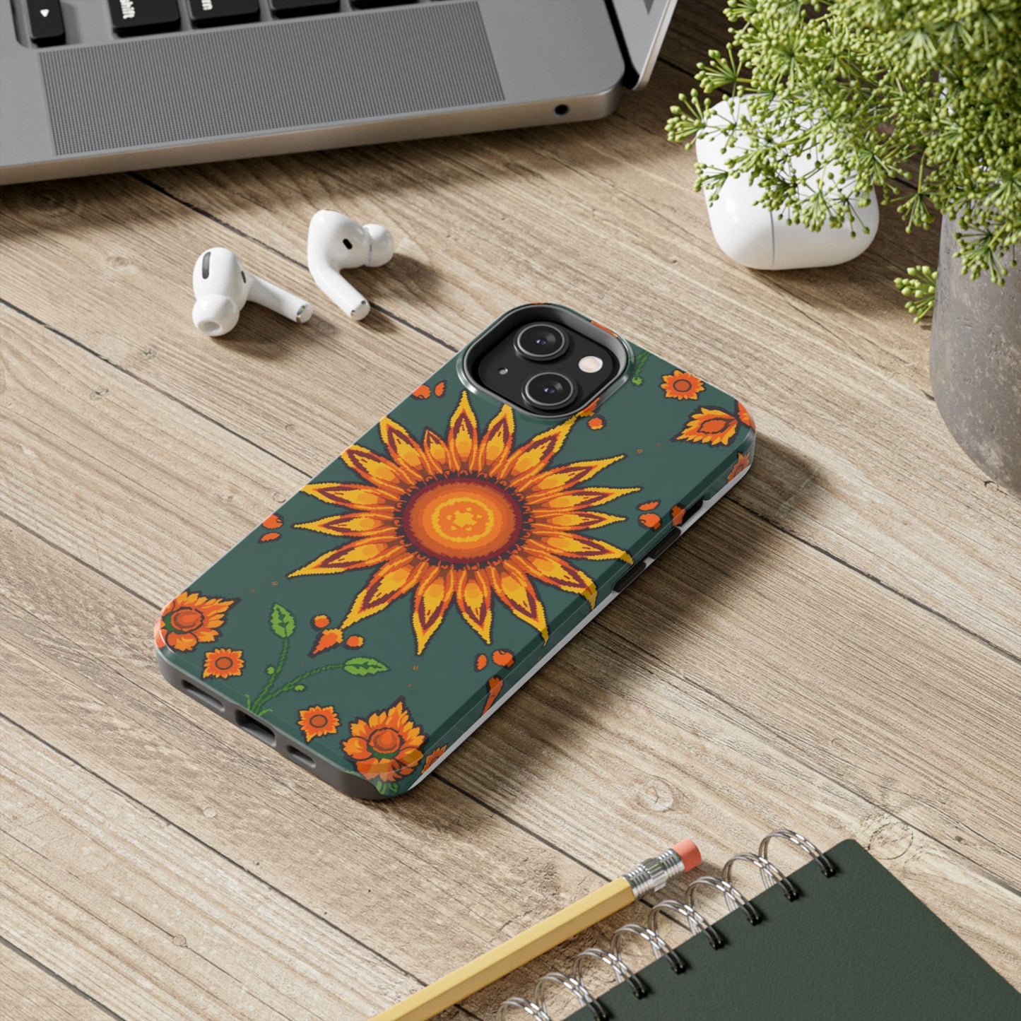 Pixelated Vibrant Floral Tough Phone Case | Sunflower Design for Nature Lovers - for iPhone