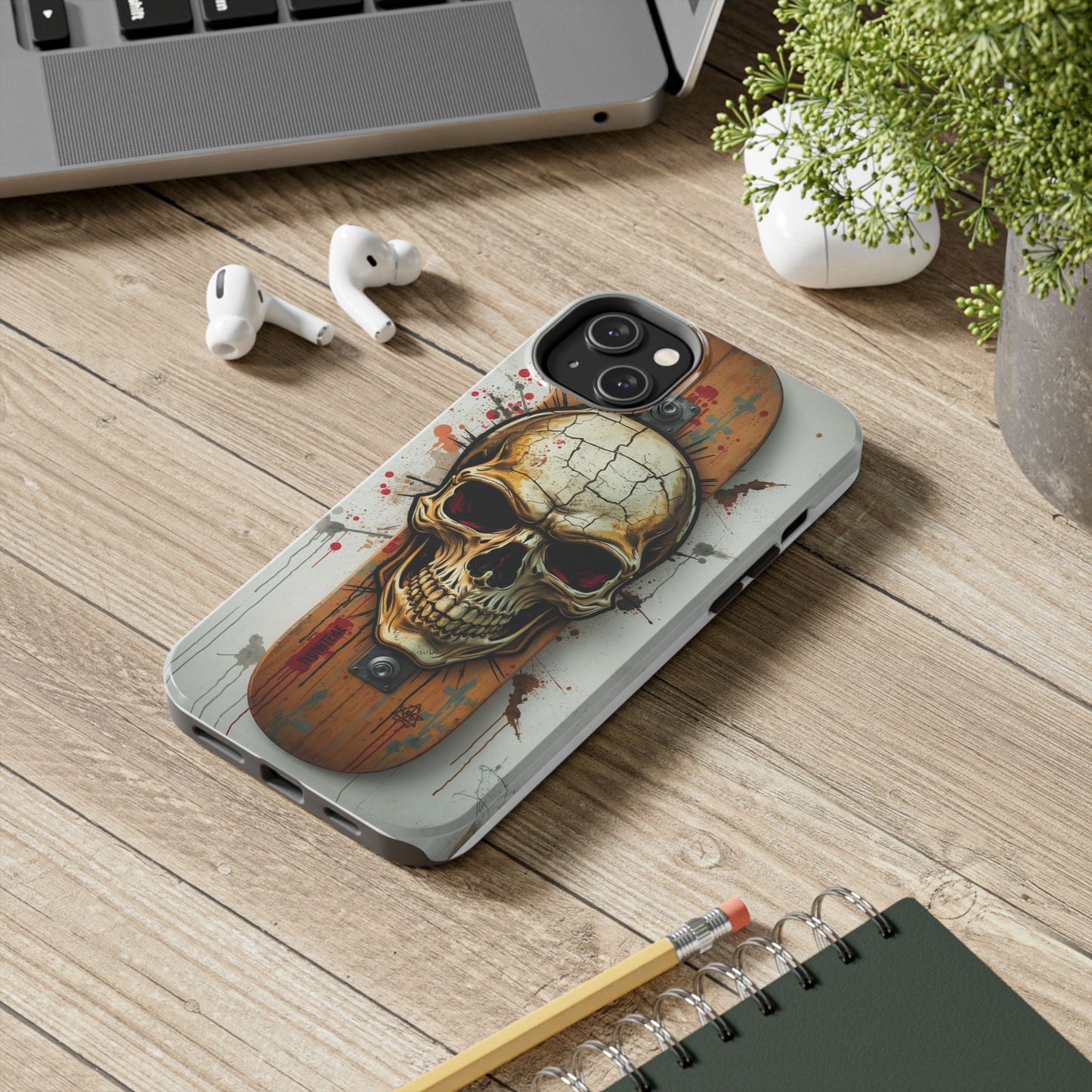Edgy Skull Tough Phone Case - Durable Protection for Skateboard Enthusiasts