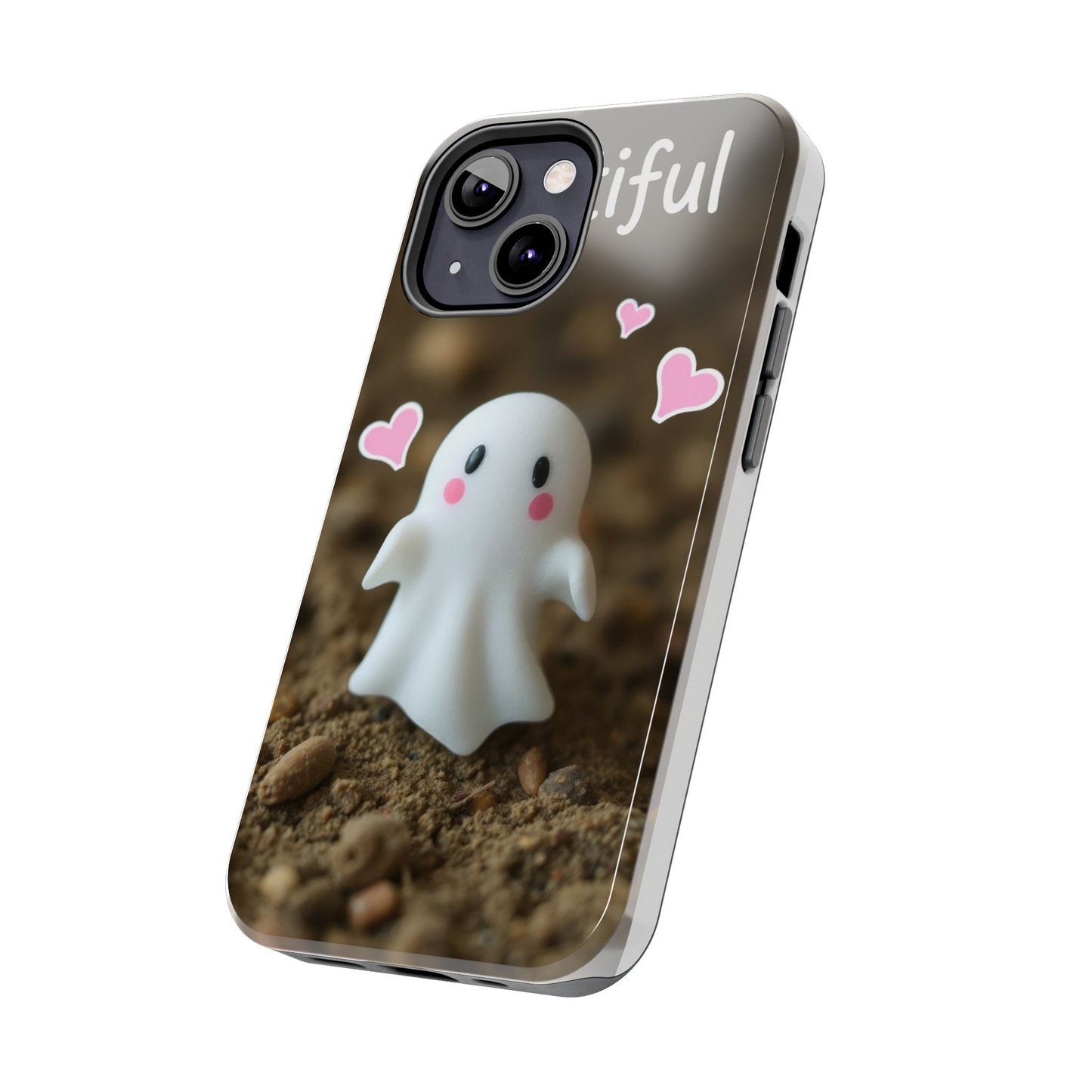 Cute Ghost Tough Phone Case - Beautiful Design with Heart Accents