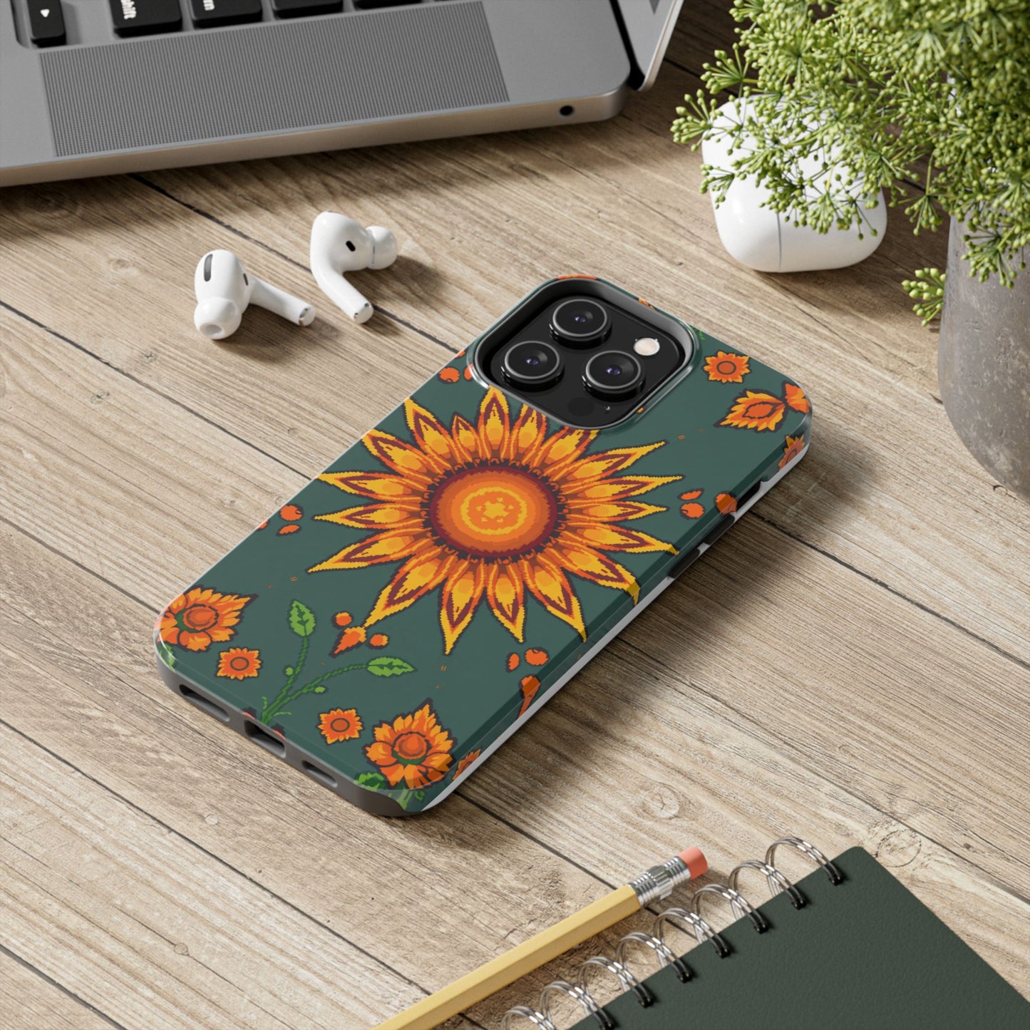 Pixelated Vibrant Floral Tough Phone Case | Sunflower Design for Nature Lovers - for iPhone
