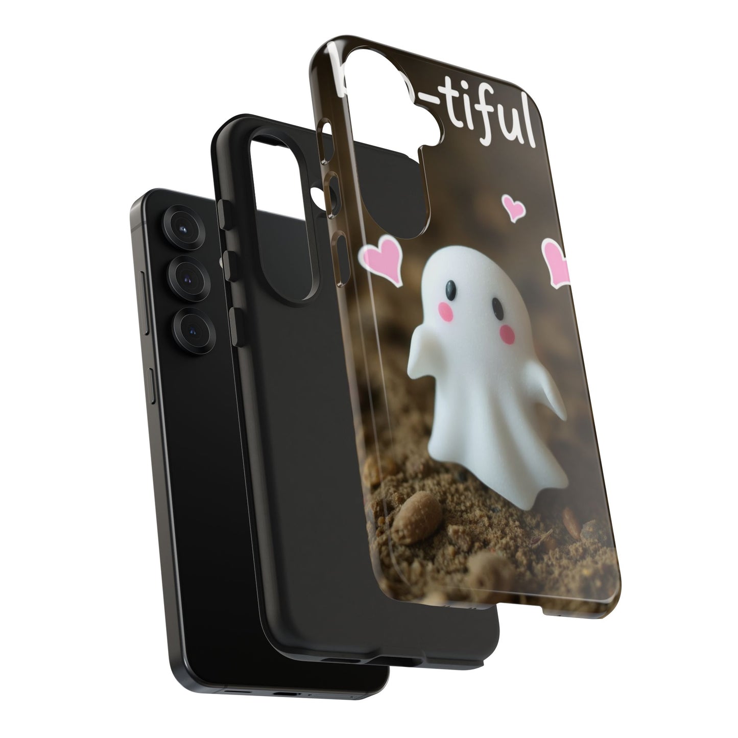Cute Ghost Tough Phone Case - Beautiful Design with Heart Accents