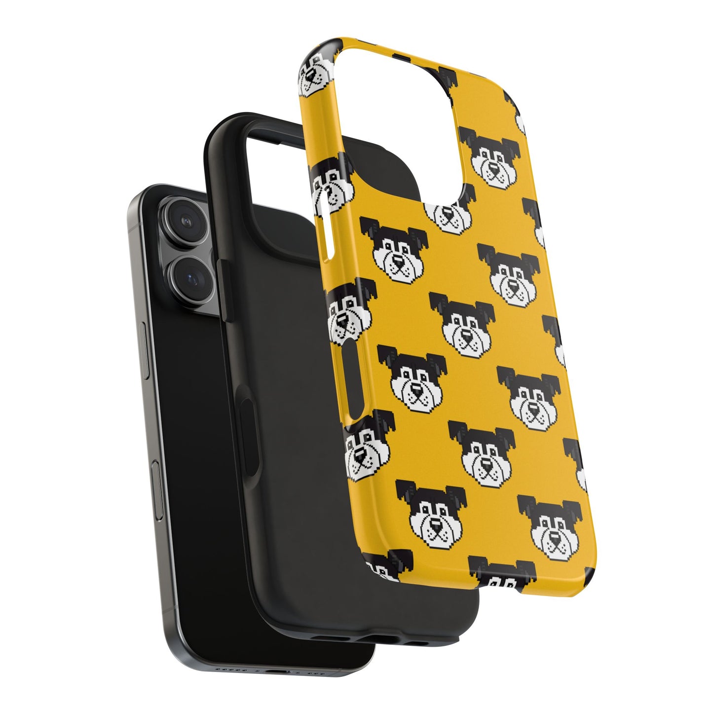 Playful Dog Pattern Tough Phone Case for Pet Lovers - Pixel Art Dog Yellow Background - for iPhone