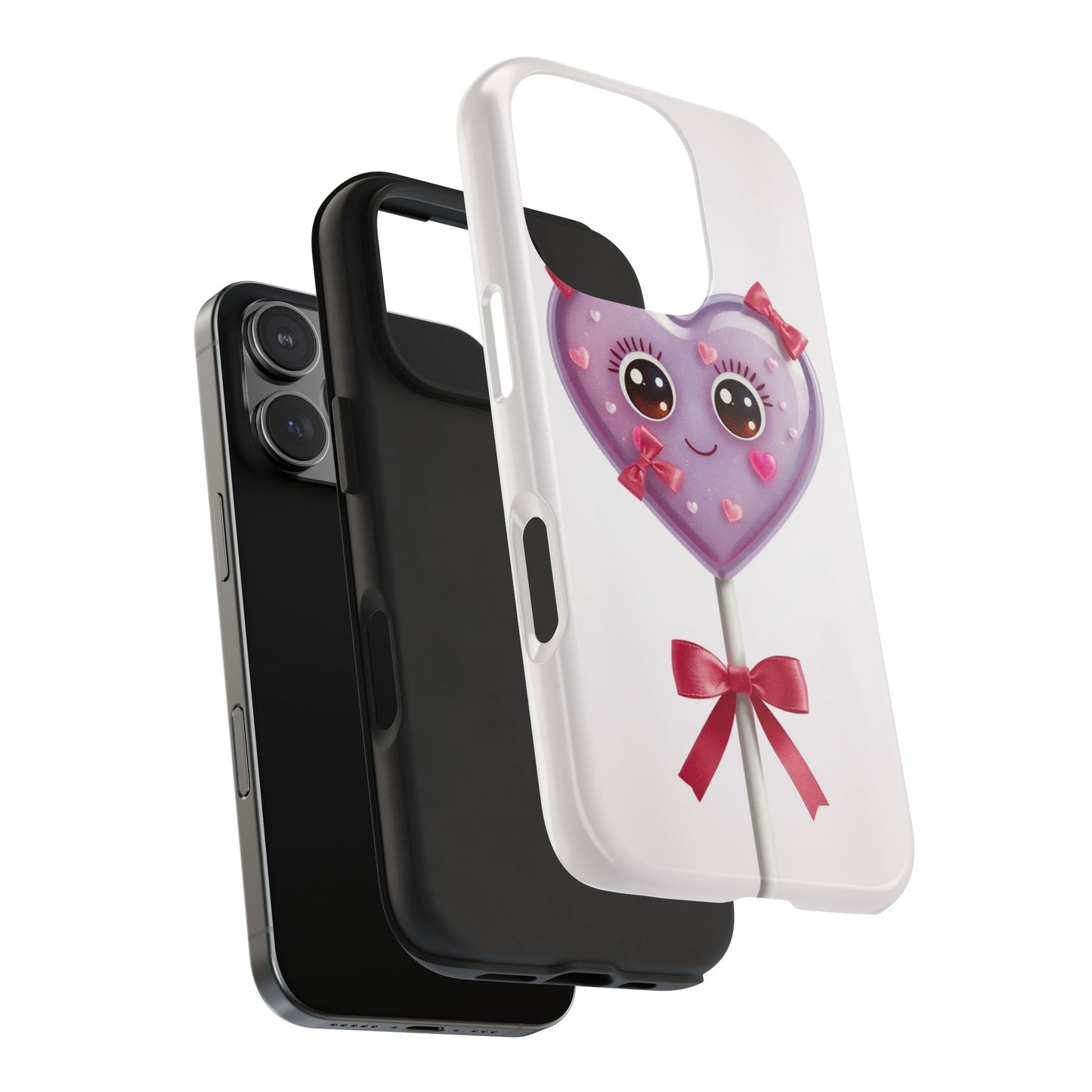 Cute Heart Lollipop Tough Phone Case - Adorable Protection for Candy Lovers