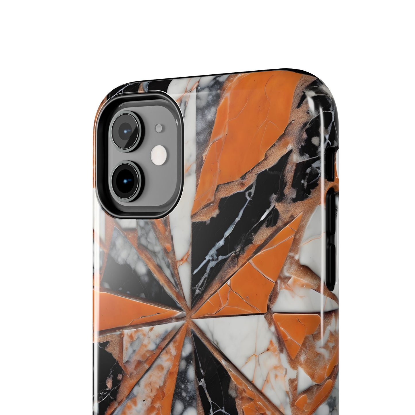 Shattered Pieces Marble Black and Orange Tough Phone Case - for iPhone