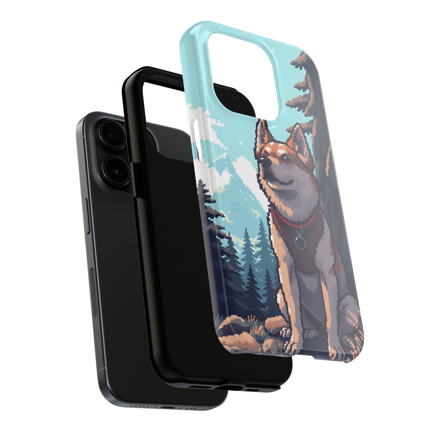 Retro Dog Adventure Tough Phone Case - Pixel Art Shiba Inu Design - for iPhone