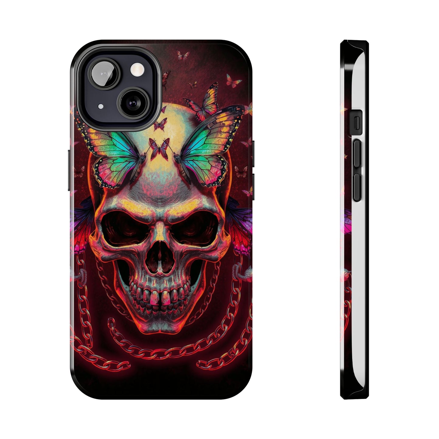 Gothic Skull Phone Case with Butterflies - Durable Tough Phone Case