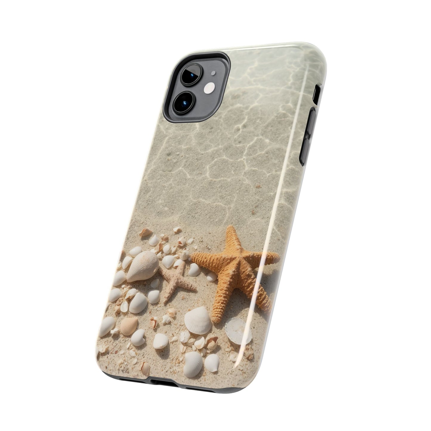 Beach-Inspired Tough Phone Case with Starfish and Seashell Design