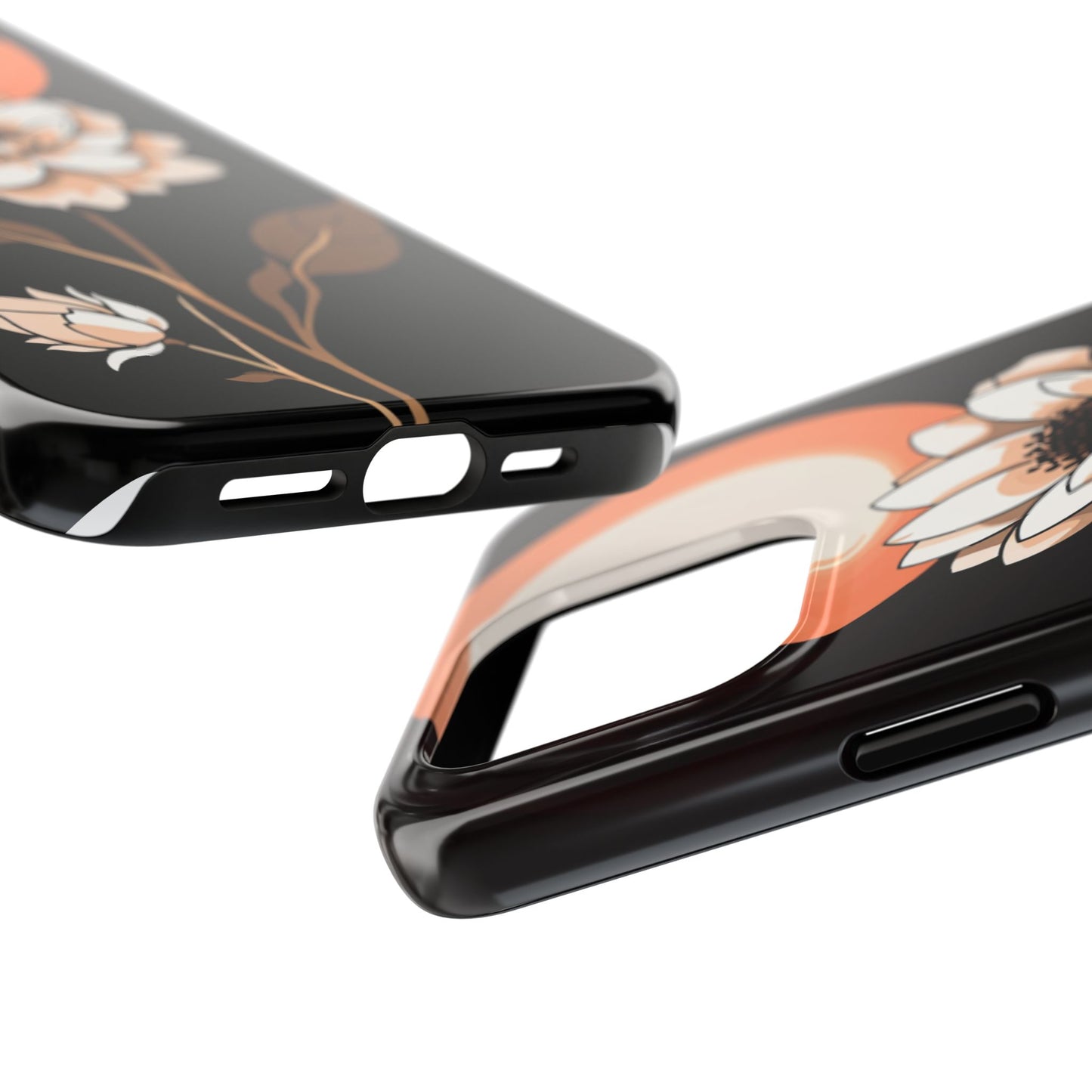 Elegant Contrast Floral Tough Phone Case - Stylish Protection for Your Device - for iPhone