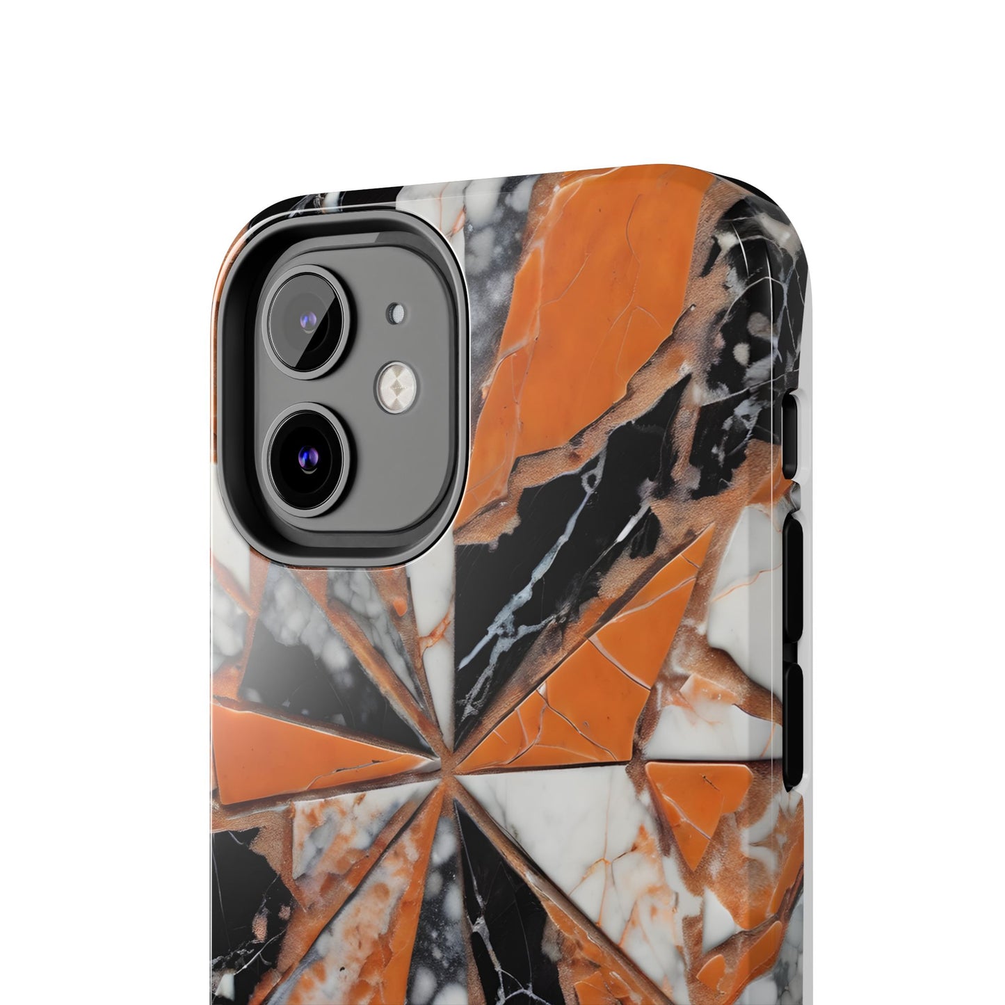 Shattered Pieces Marble Black and Orange Tough Phone Case - for iPhone