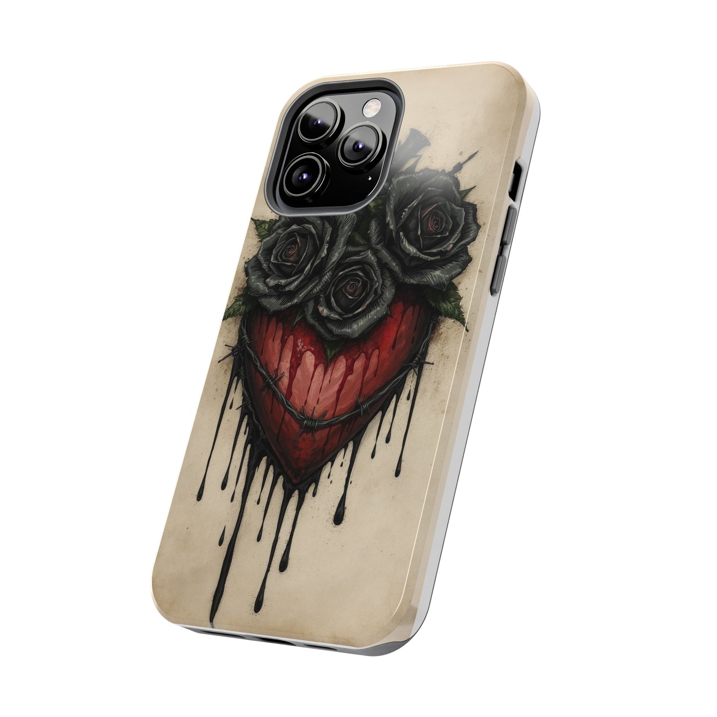 Gothic Heart Phone Case with Roses - Tough & Durable Design