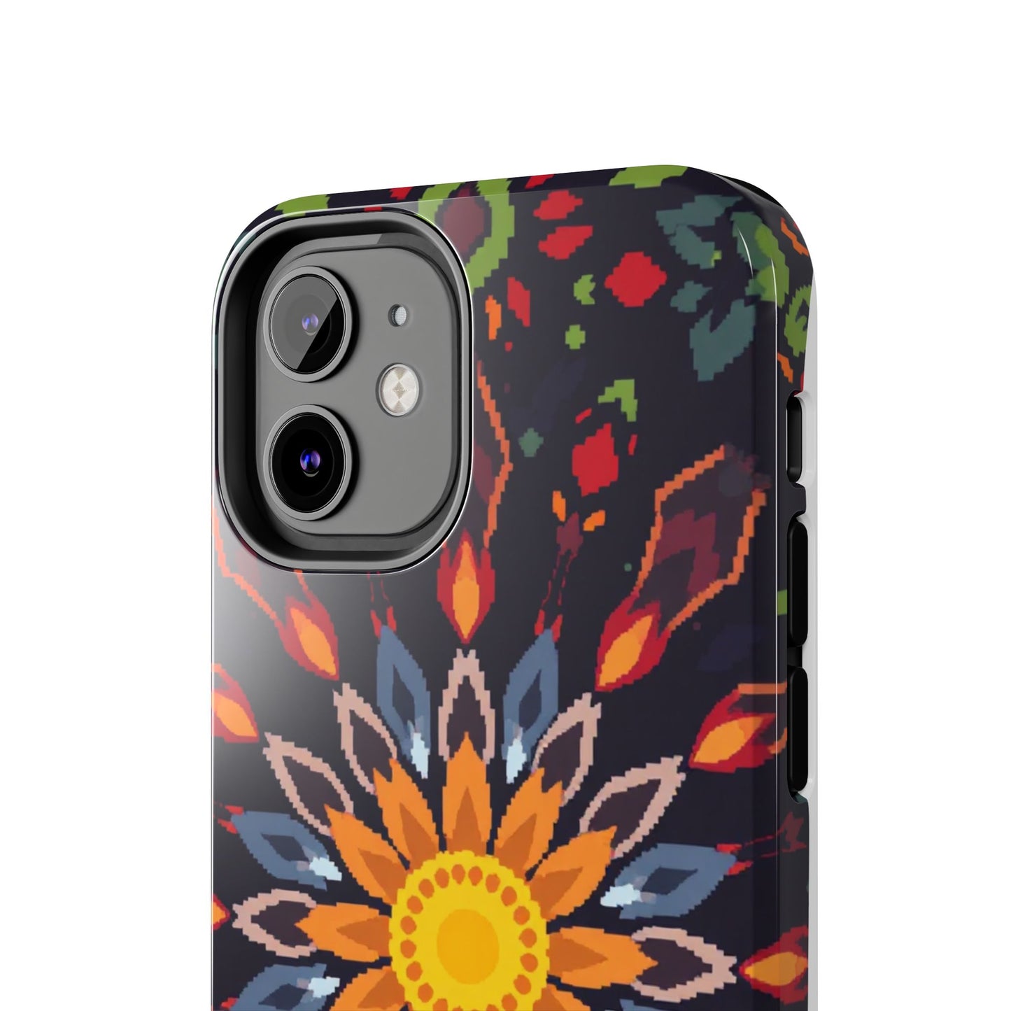 Pixel Art Floral Tough Phone Case - Pixelated Mandala Design for iPhone