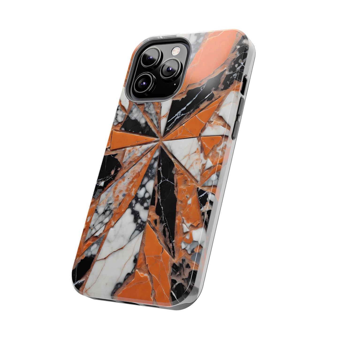 Shattered Pieces Marble Black and Orange Tough Phone Case - for iPhone