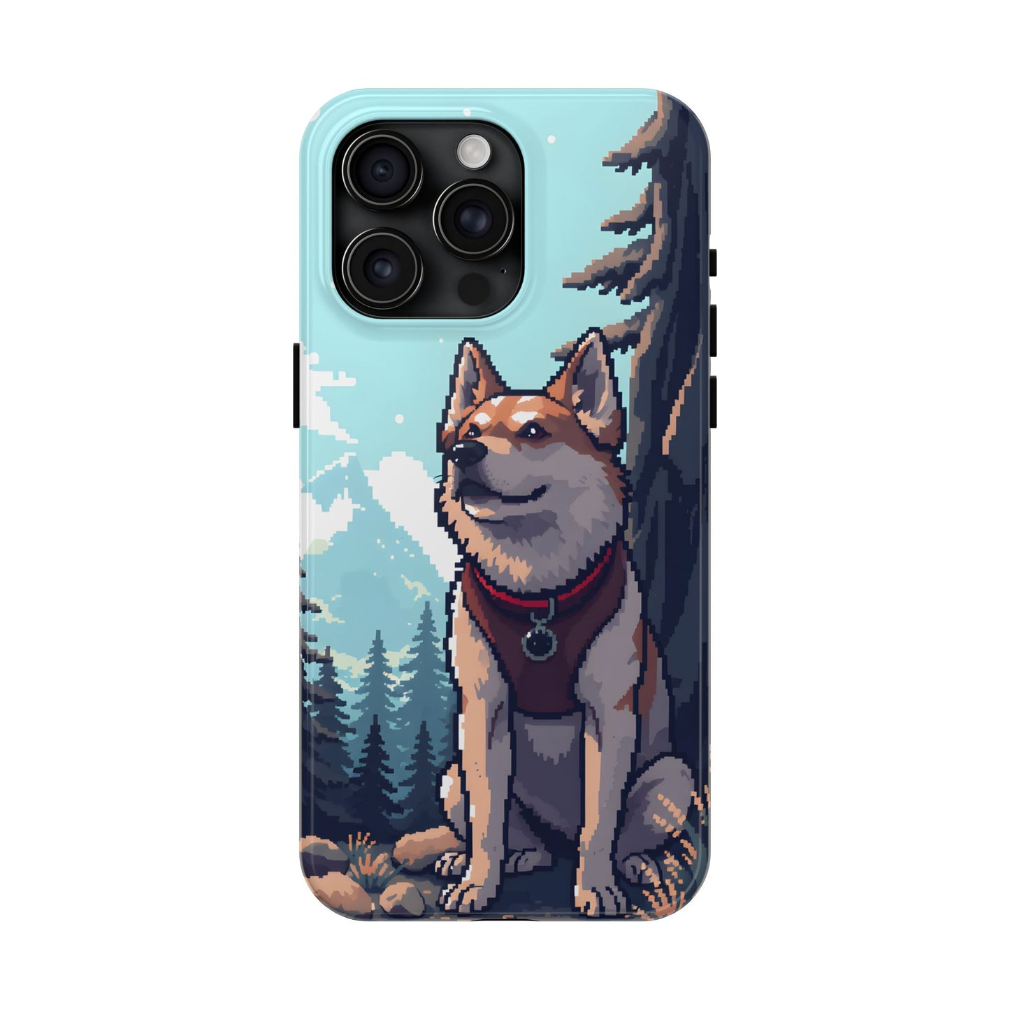 Retro Dog Adventure Tough Phone Case - Pixel Art Shiba Inu Design - for iPhone