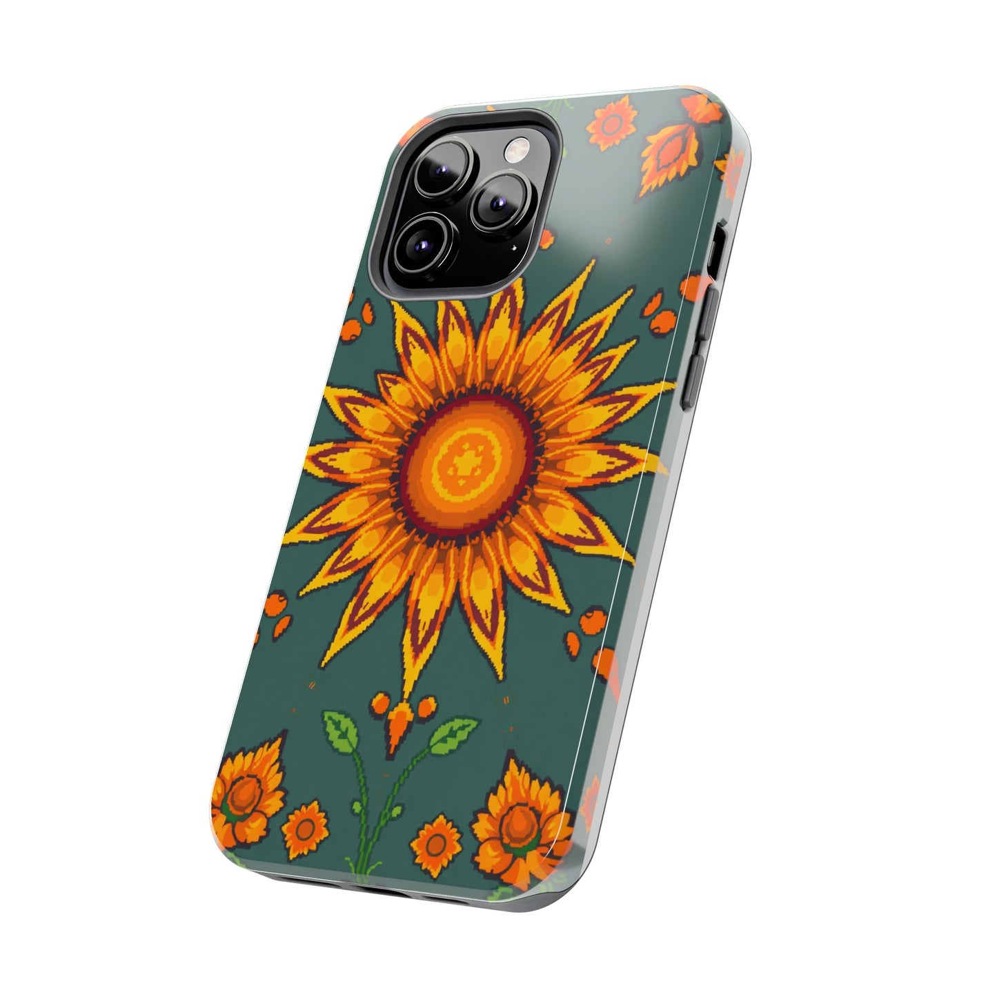 Pixelated Vibrant Floral Tough Phone Case | Sunflower Design for Nature Lovers - for iPhone