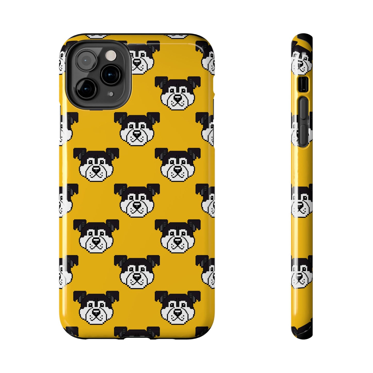 Playful Dog Pattern Tough Phone Case for Pet Lovers - Pixel Art Dog Yellow Background - for iPhone