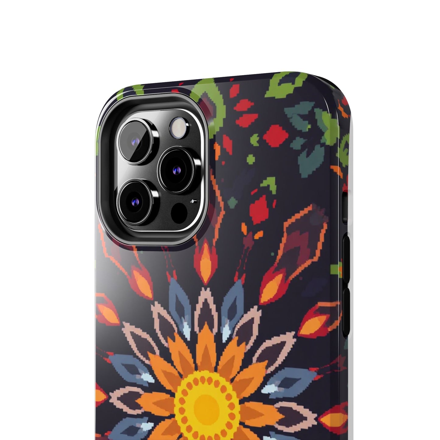 Pixel Art Floral Tough Phone Case - Pixelated Mandala Design for iPhone