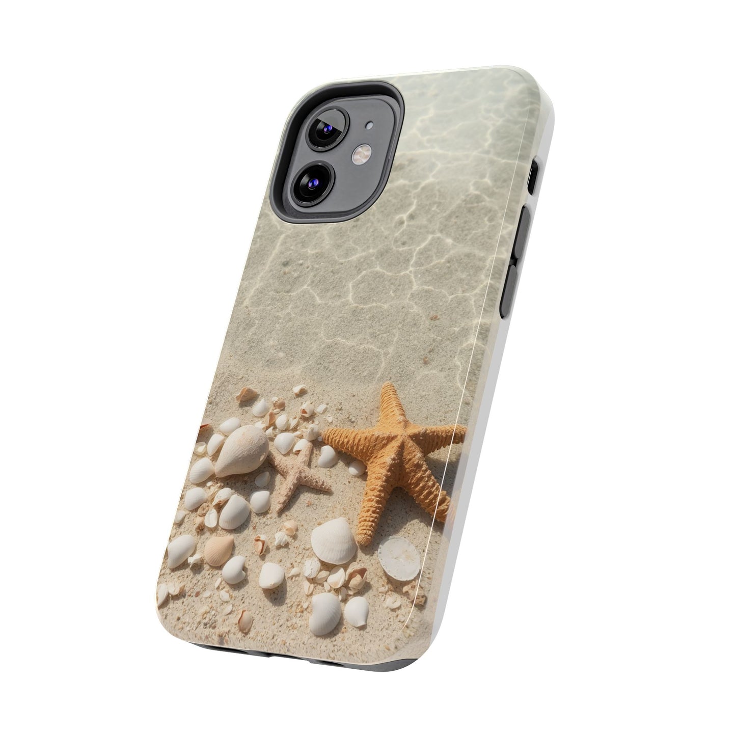 Beach-Inspired Tough Phone Case with Starfish and Seashell Design