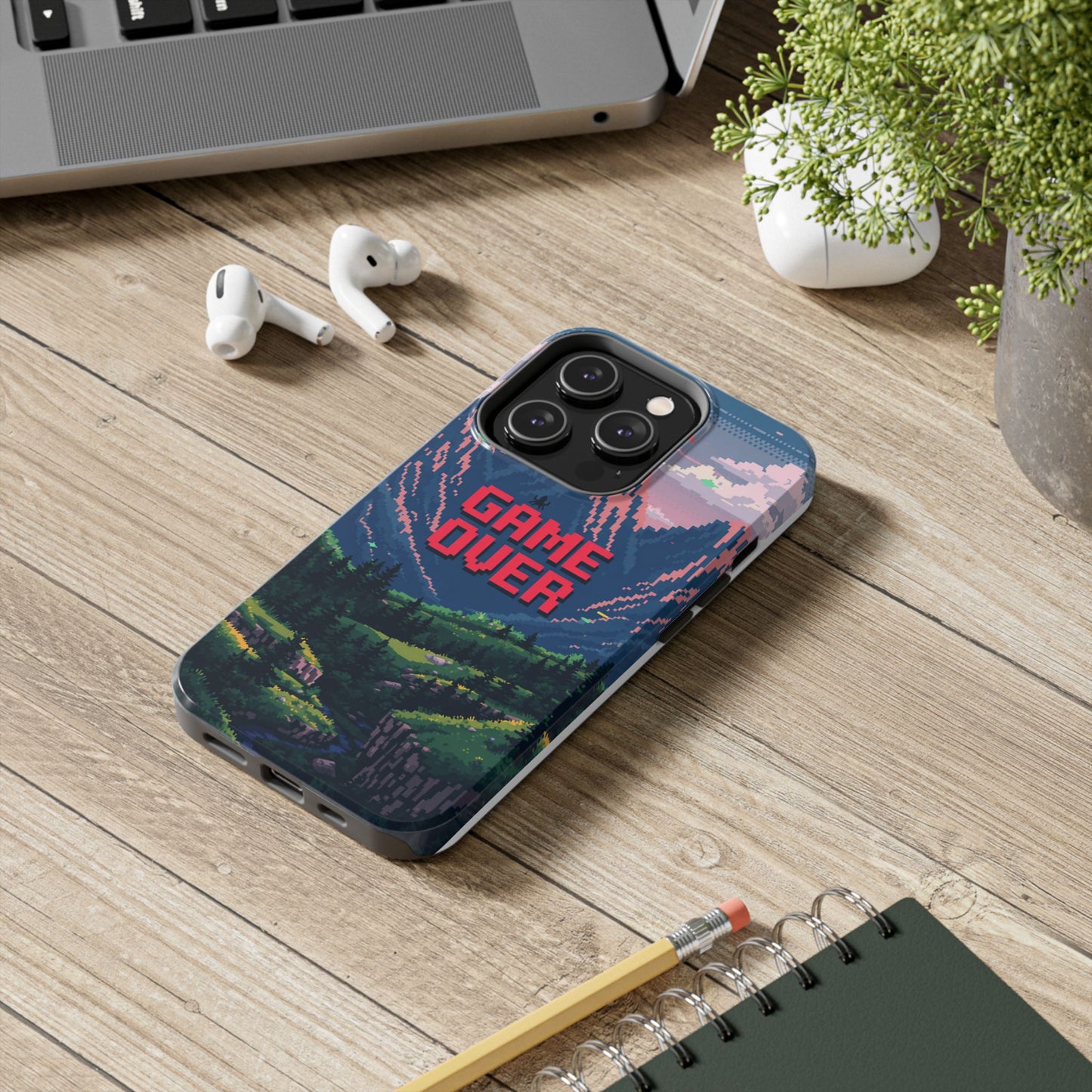 Pixel Art Tough Phone Case - 'Game Over' Design for Gamers