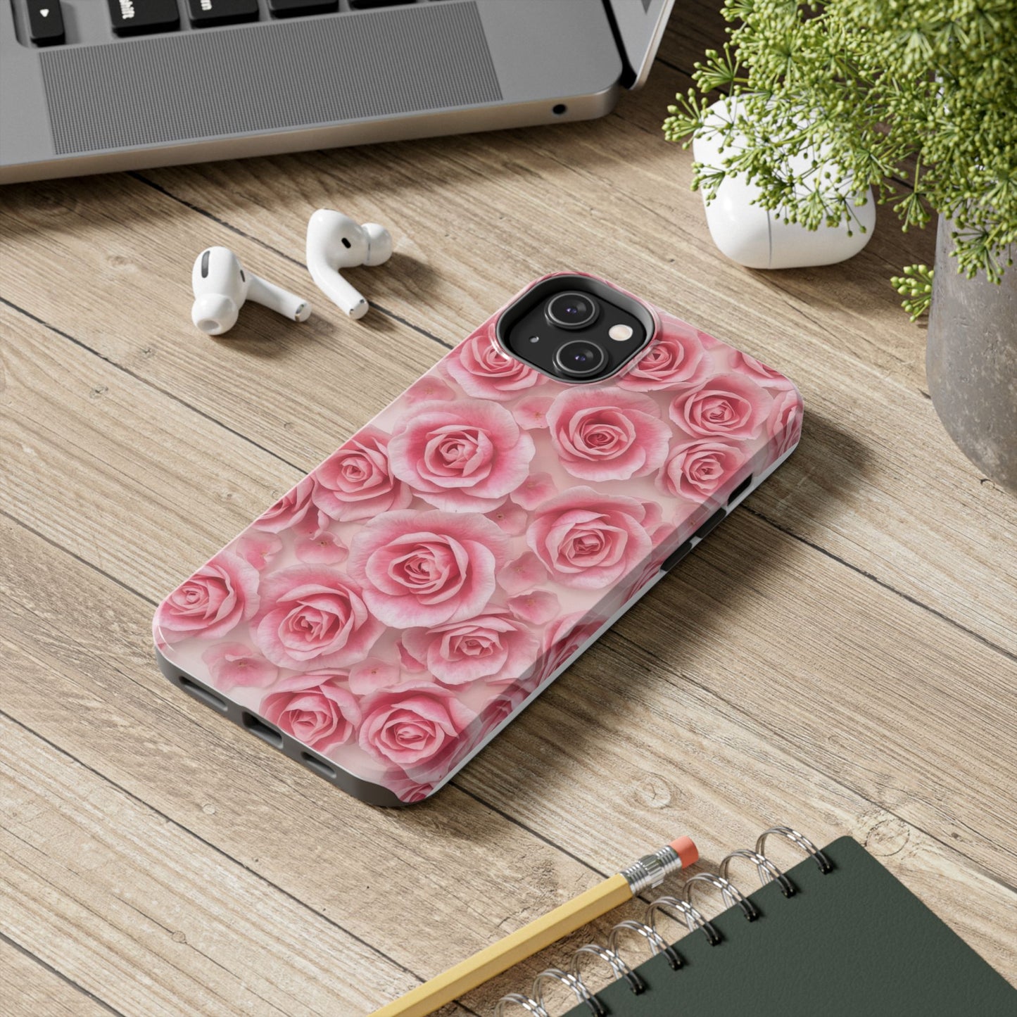 Floral Tough Phone Case - Pink Rose Design, Durable Protection for Flower Lovers