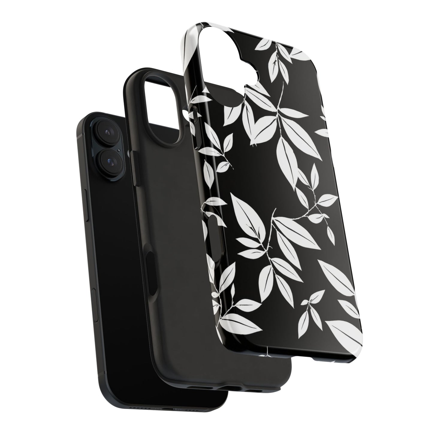 Chic Floral Tough Phone Case - Elegant Black & White Design for Stylish Protection