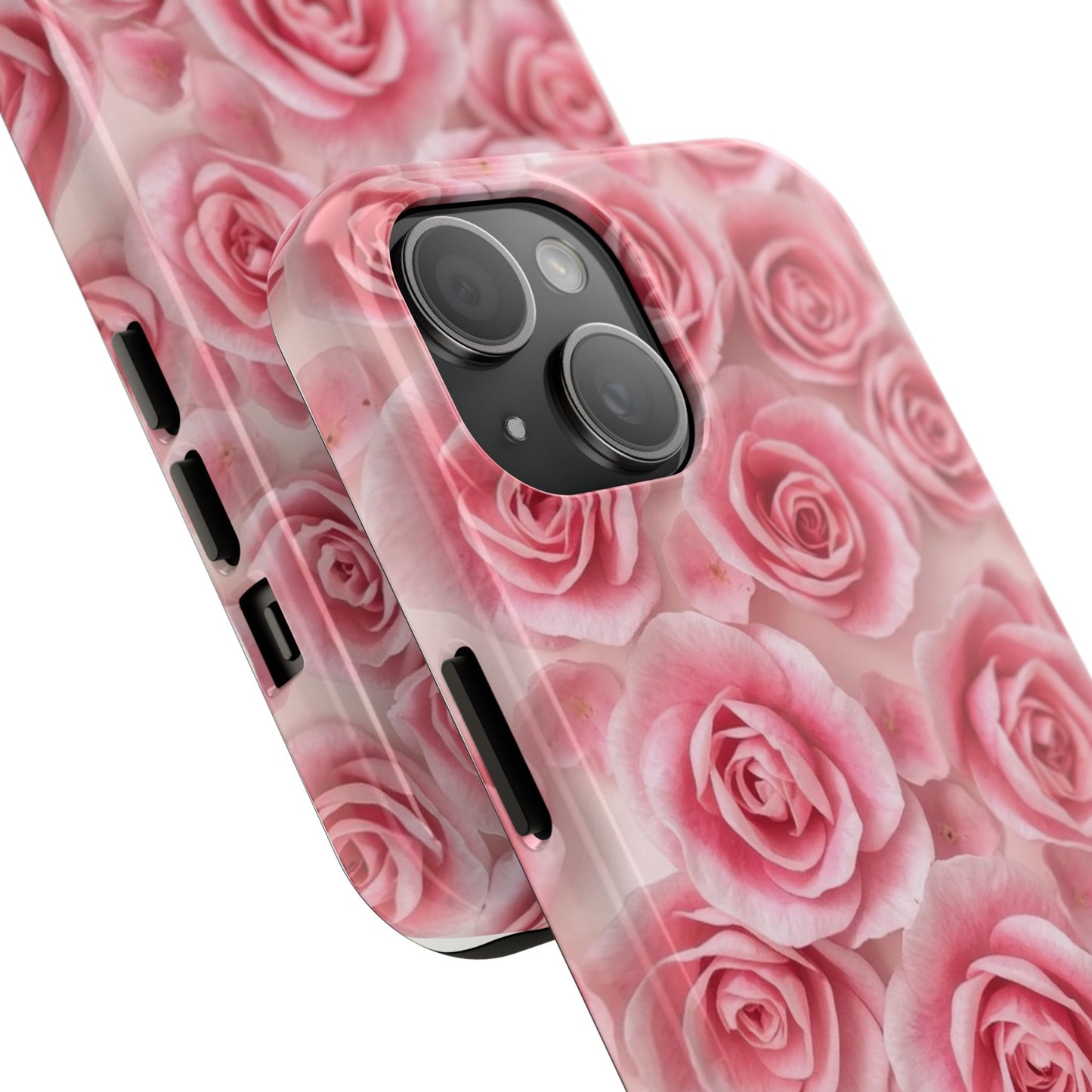 Floral Tough Phone Case - Pink Rose Design, Durable Protection for Flower Lovers
