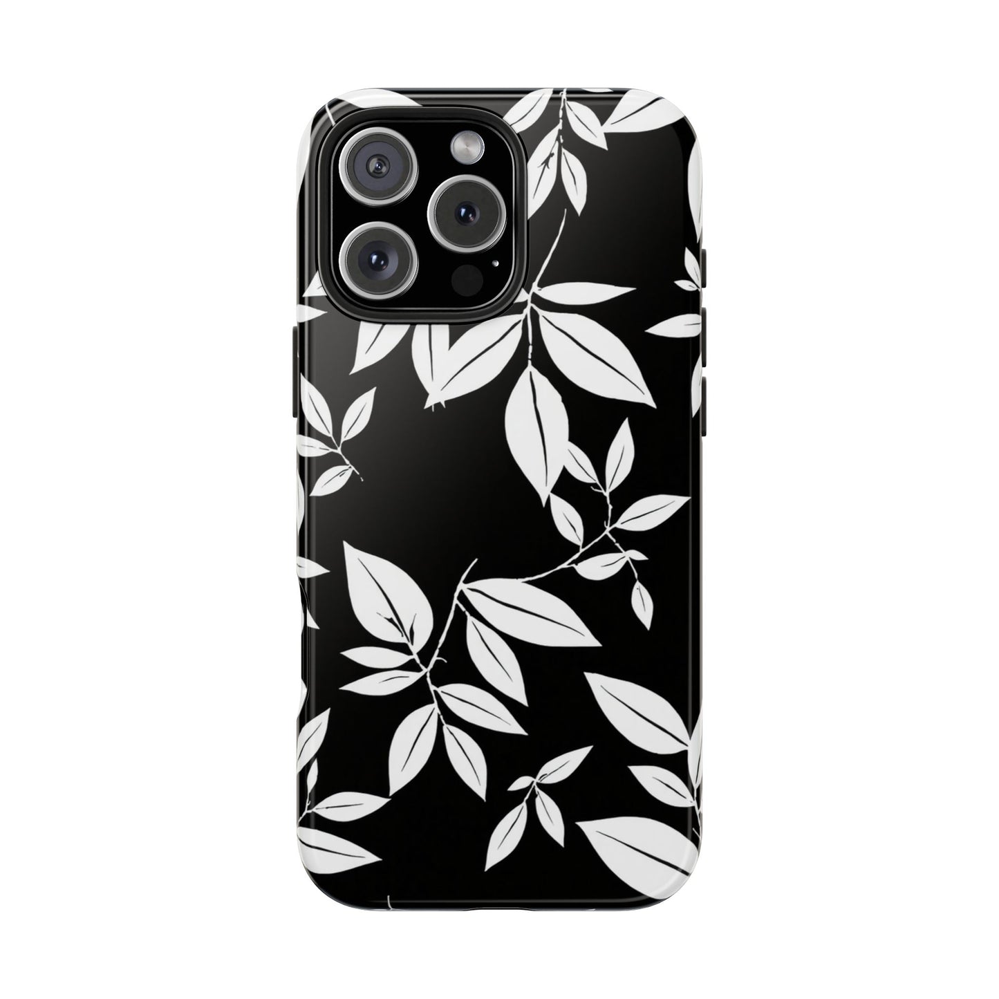 Chic Floral Tough Phone Case - Elegant Black & White Design for Stylish Protection