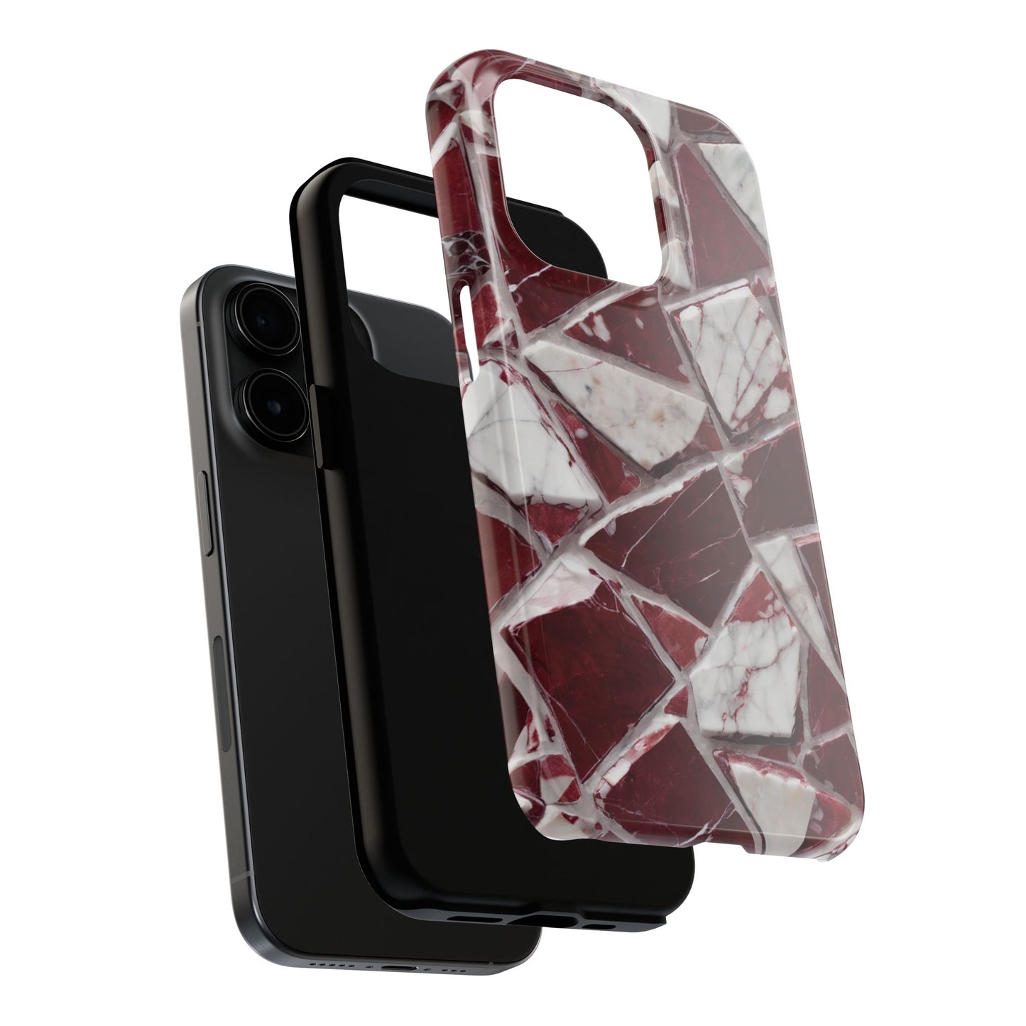 Elegant Red Pieces Marble Pattern Tough Phone Case - Stylish Protection for iPhone