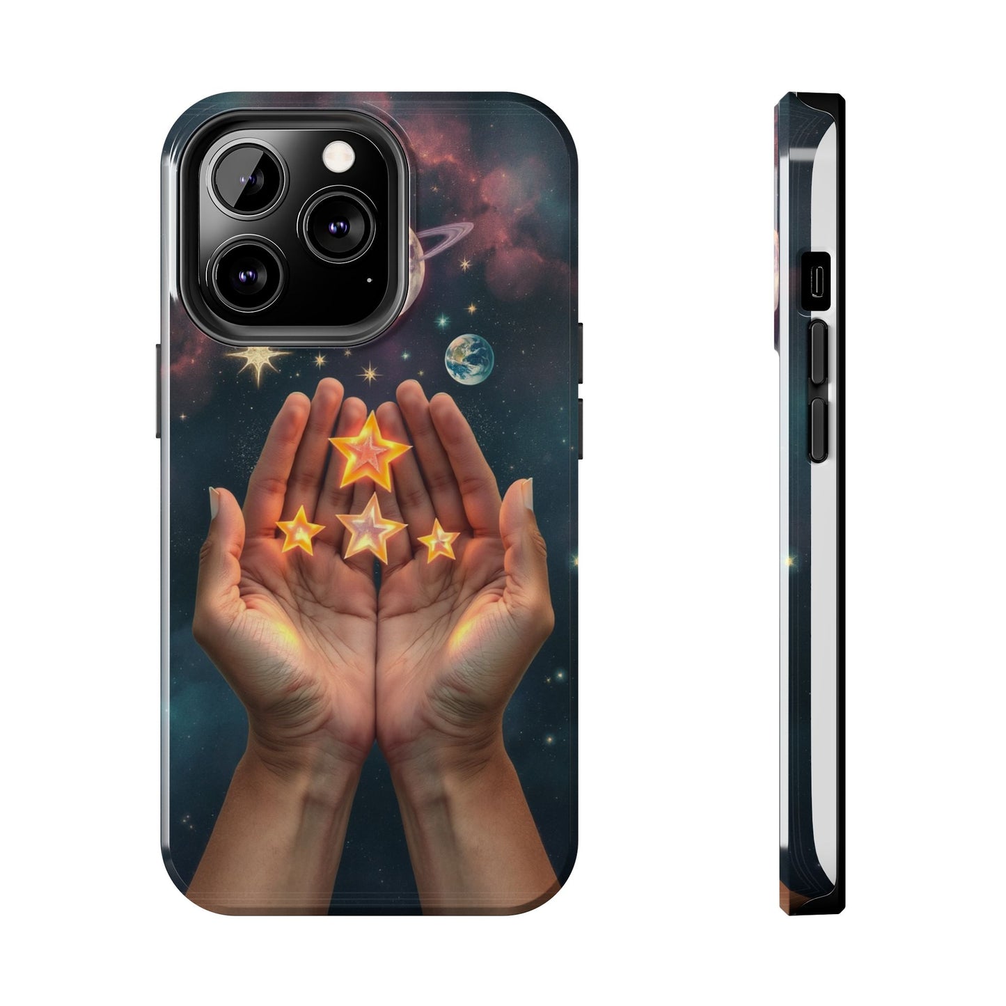 Galaxy Hands Tough Phone Case - Celestial Design for Star Lovers