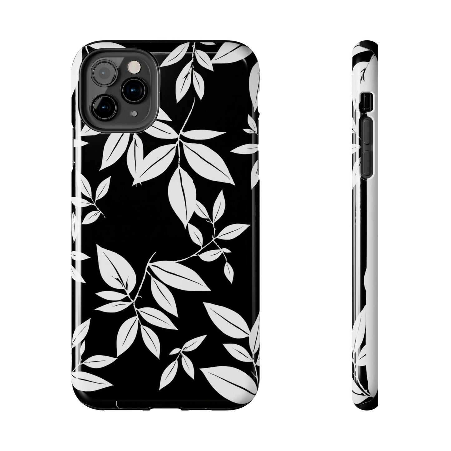 Chic Floral Tough Phone Case - Elegant Black & White Design for Stylish Protection