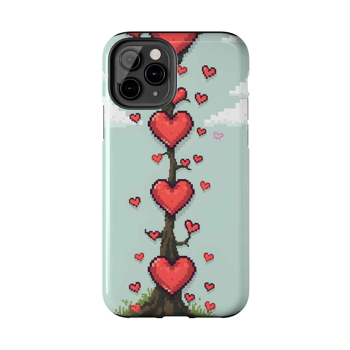 Pixelated Love Hearts Tree | Tough Phone Case - Cute Design - for iPhone