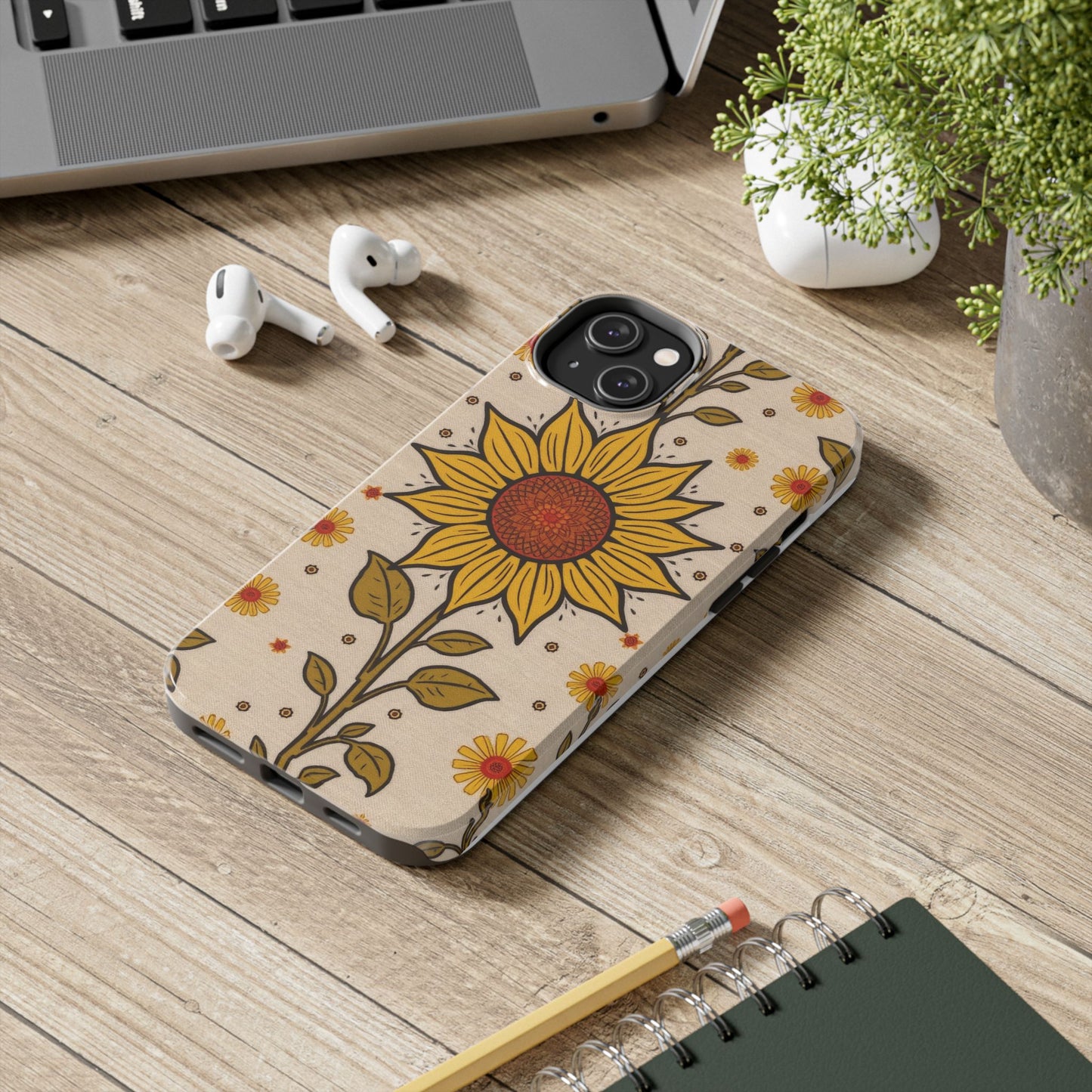 Bright Sunflower Origins Tough Phone Case - Floral Design for Nature Lovers - for iPhone