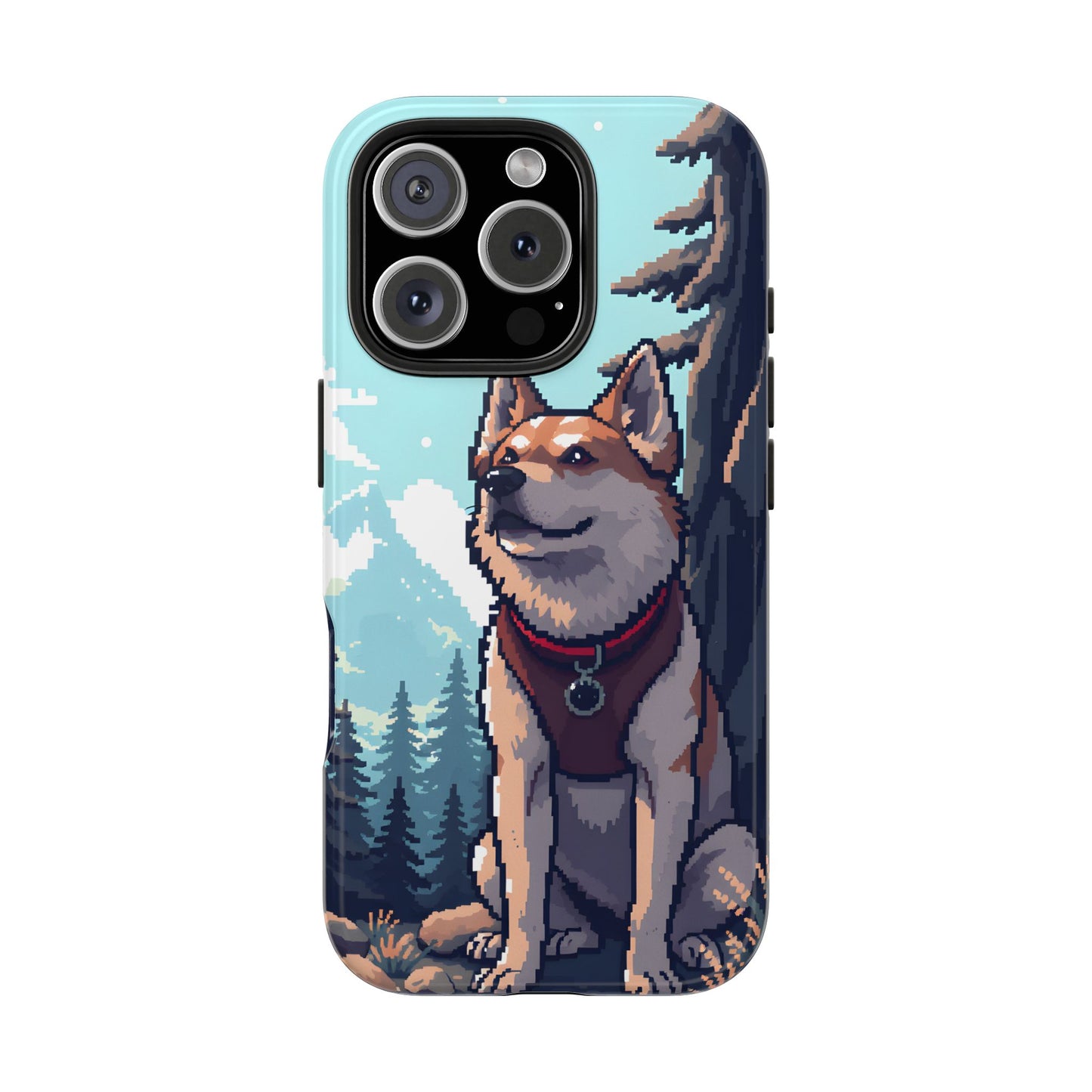Retro Dog Adventure Tough Phone Case - Pixel Art Shiba Inu Design - for iPhone