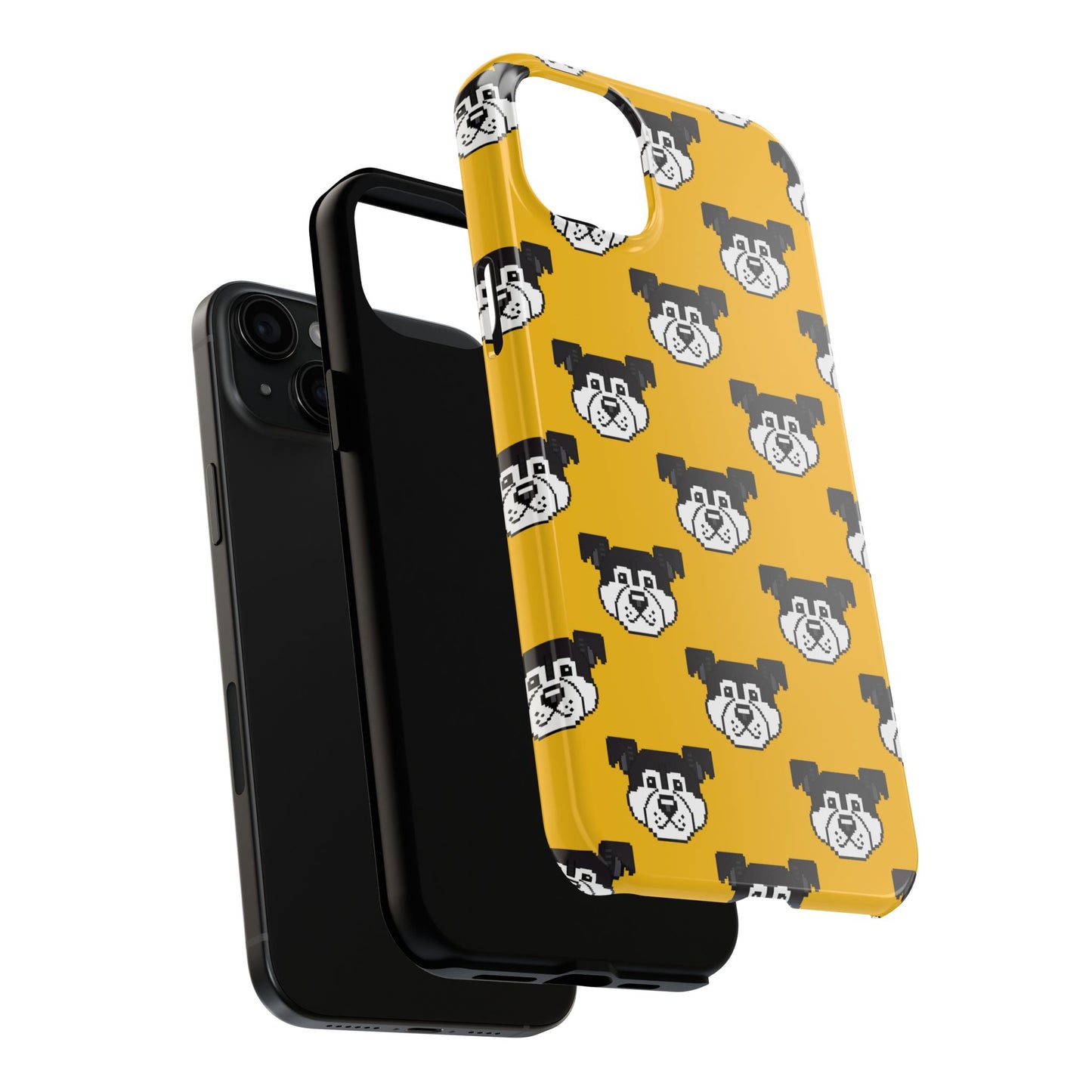 Playful Dog Pattern Tough Phone Case for Pet Lovers - Pixel Art Dog Yellow Background - for iPhone
