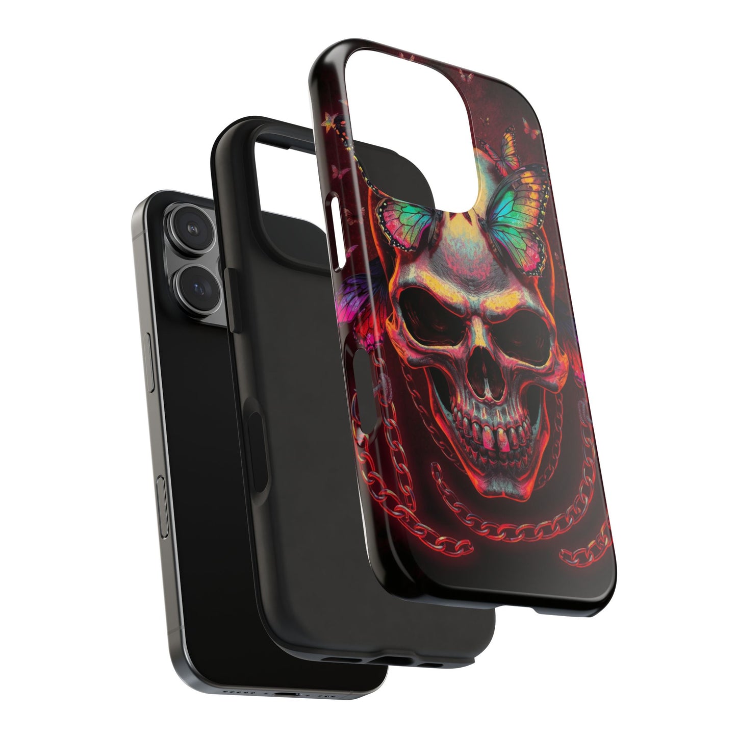 Gothic Skull Phone Case with Butterflies - Durable Tough Phone Case
