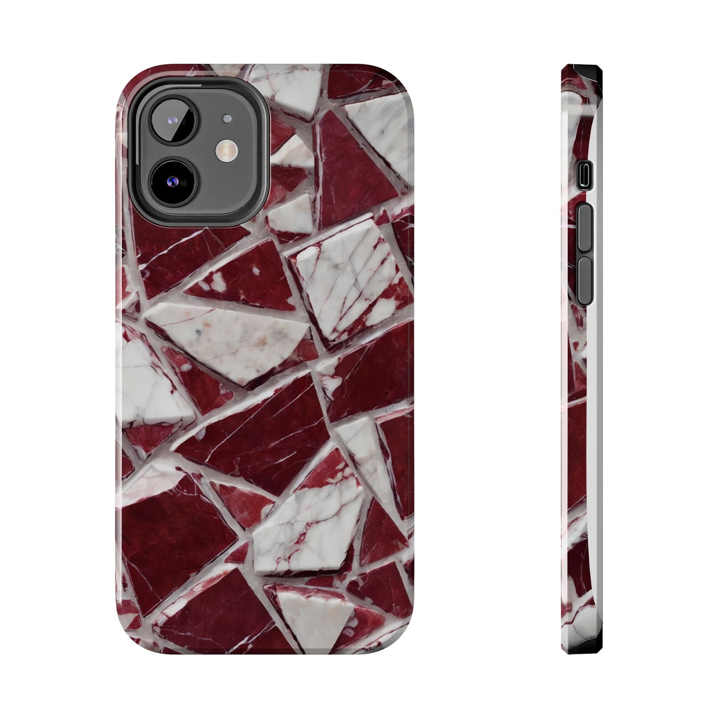 Elegant Red Pieces Marble Pattern Tough Phone Case - Stylish Protection for iPhone