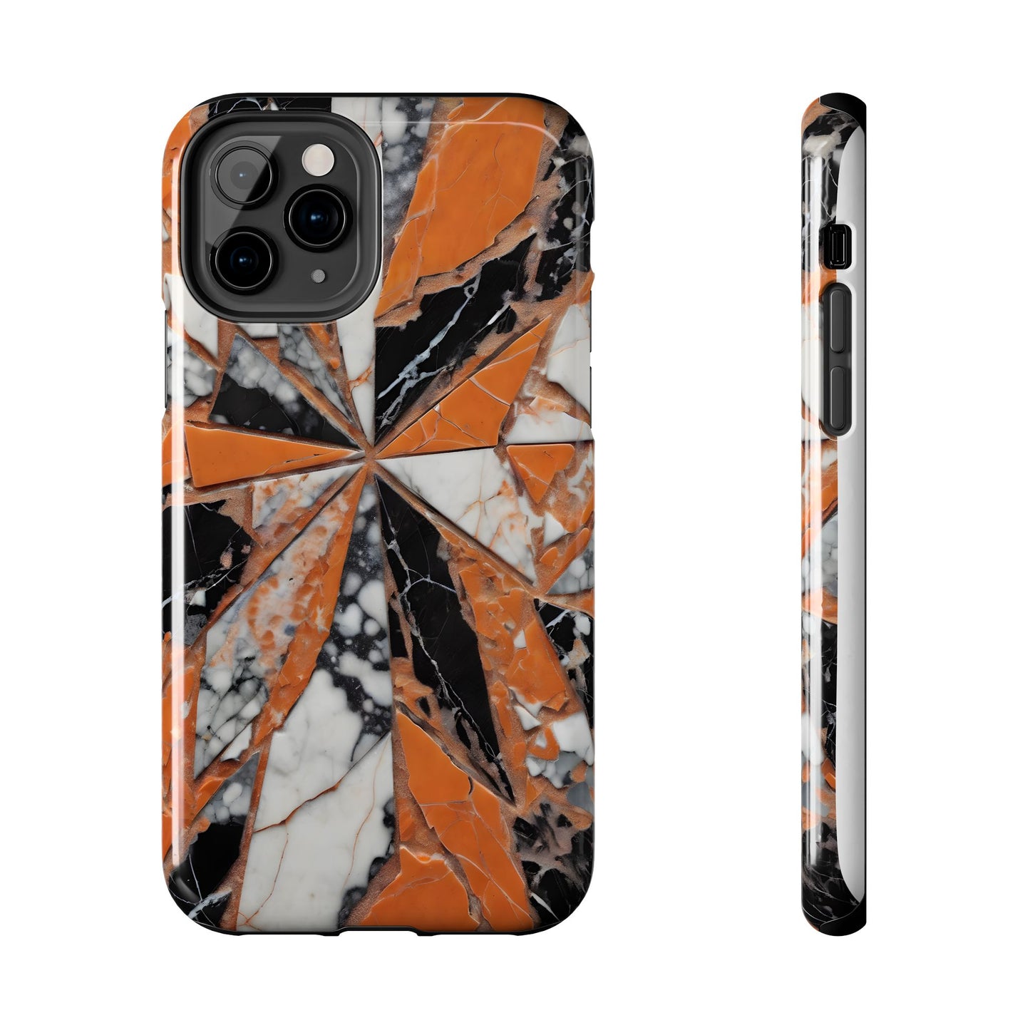 Shattered Pieces Marble Black and Orange Tough Phone Case - for iPhone