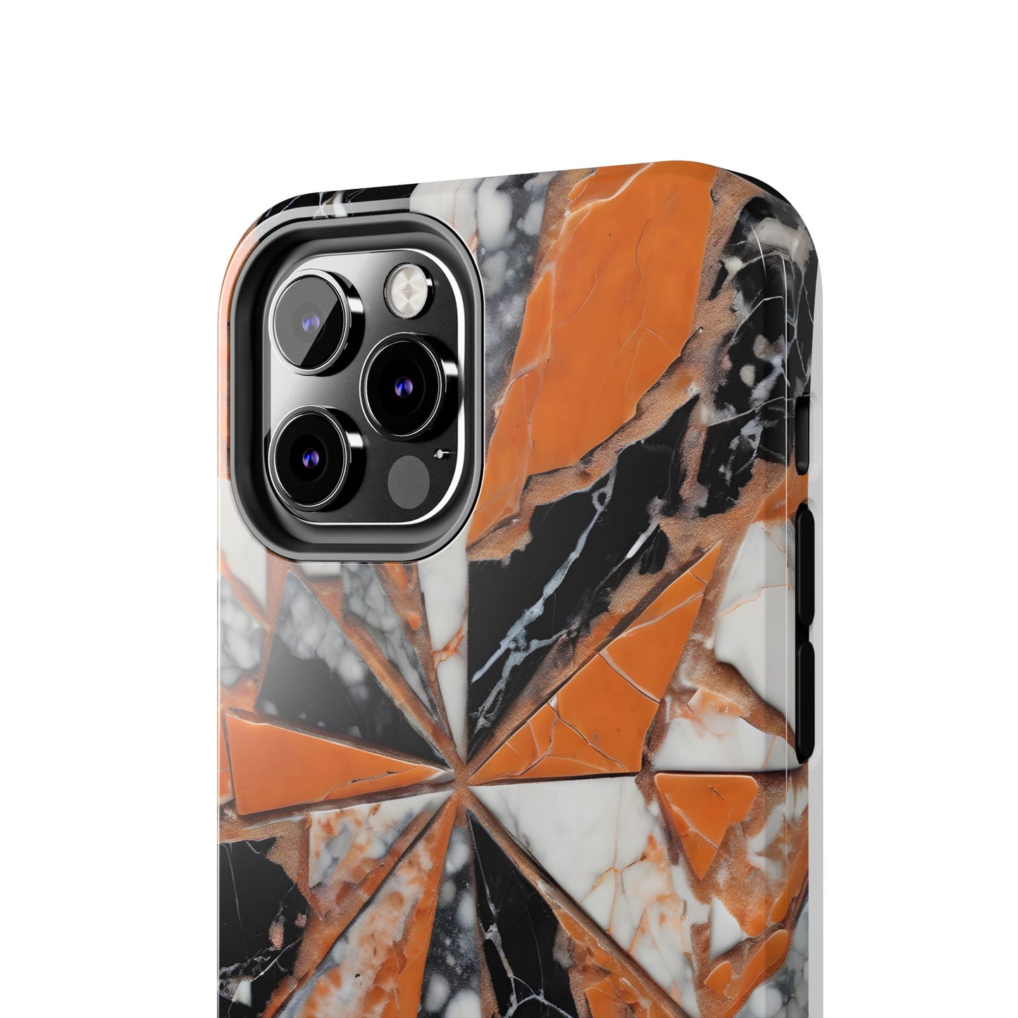Shattered Pieces Marble Black and Orange Tough Phone Case - for iPhone