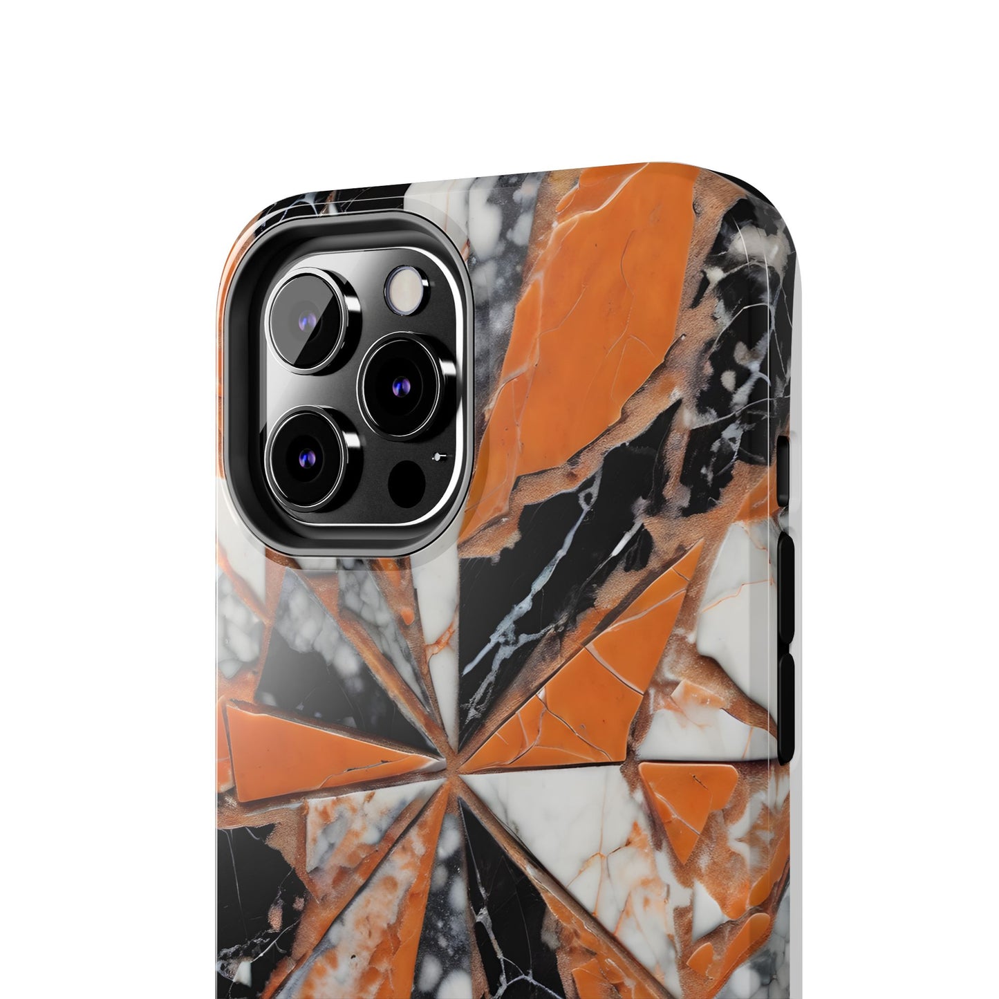 Shattered Pieces Marble Black and Orange Tough Phone Case - for iPhone