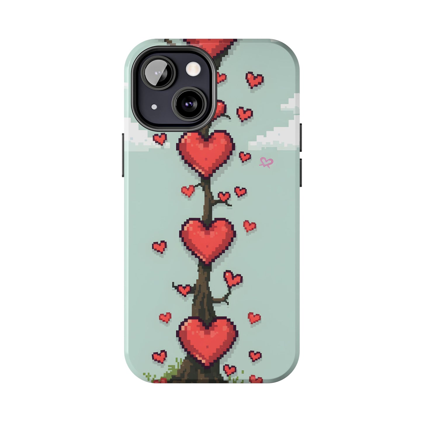 Pixelated Love Hearts Tree | Tough Phone Case - Cute Design - for iPhone