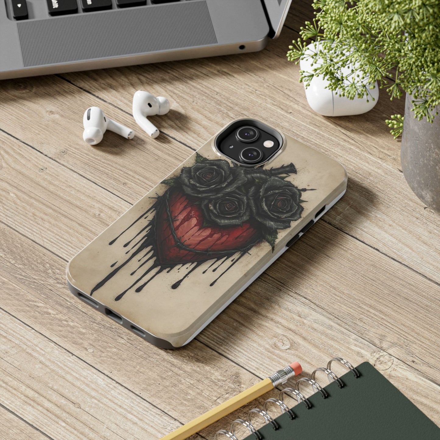Gothic Heart Phone Case with Roses - Tough & Durable Design