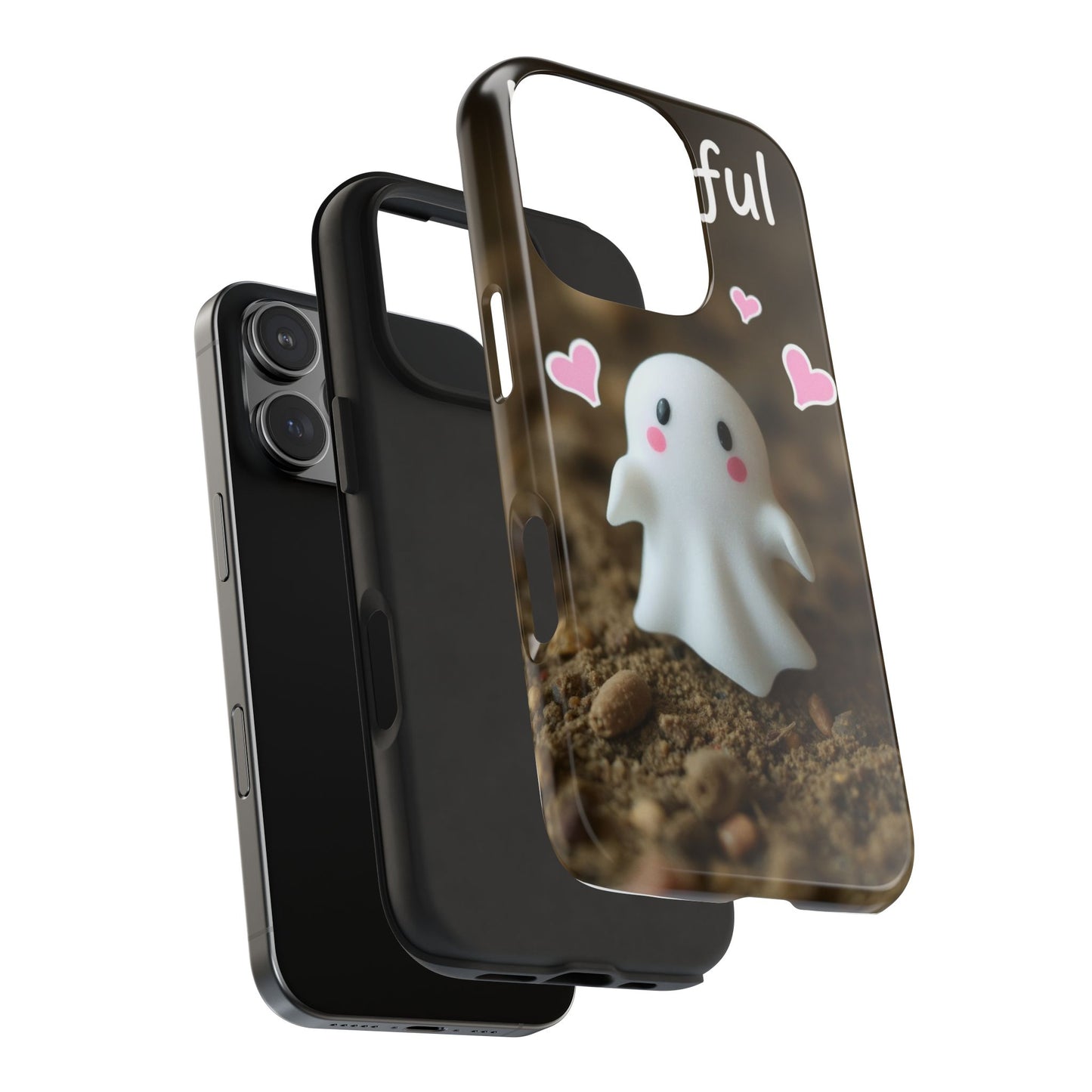 Cute Ghost Tough Phone Case - Beautiful Design with Heart Accents