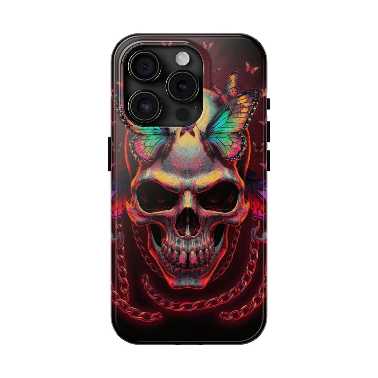 Gothic Skull Phone Case with Butterflies - Durable Tough Phone Case