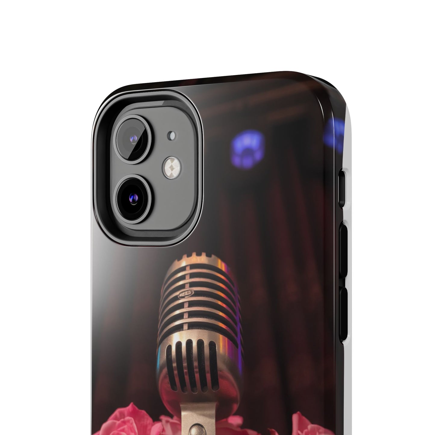 Stylish Tough Phone Case with Vintage Microphone and Roses