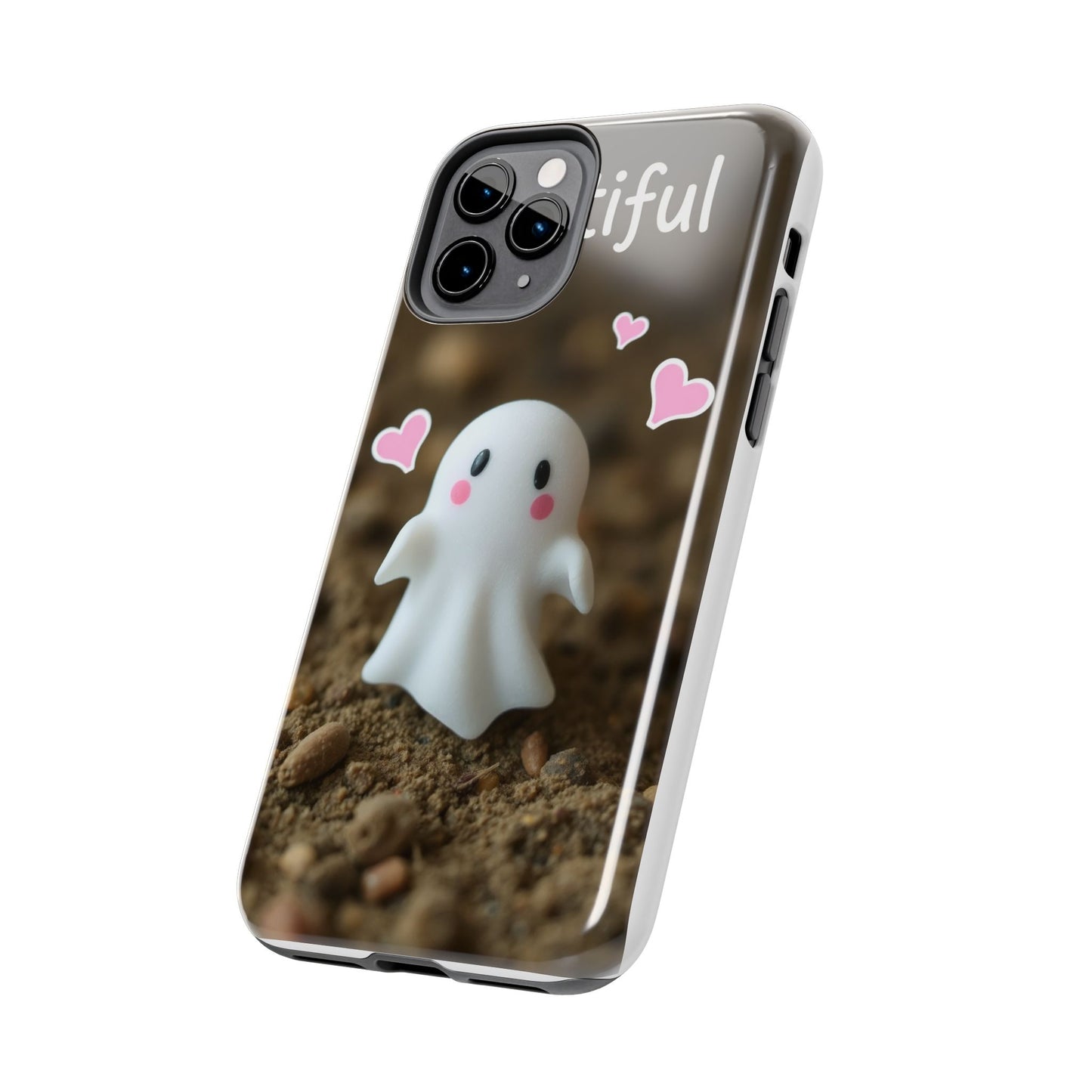 Cute Ghost Tough Phone Case - Beautiful Design with Heart Accents
