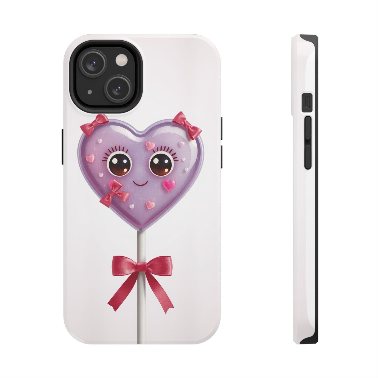 Cute Heart Lollipop Tough Phone Case - Adorable Protection for Candy Lovers