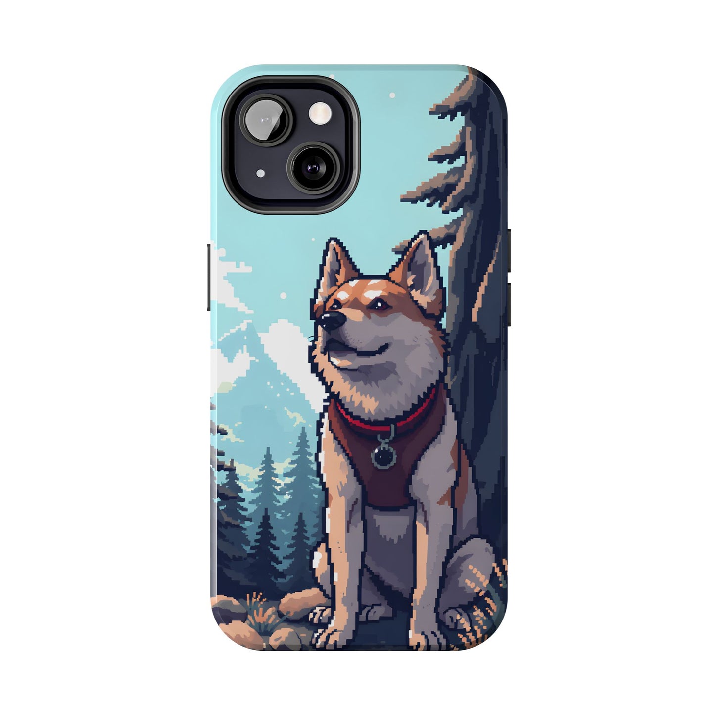 Retro Dog Adventure Tough Phone Case - Pixel Art Shiba Inu Design - for iPhone